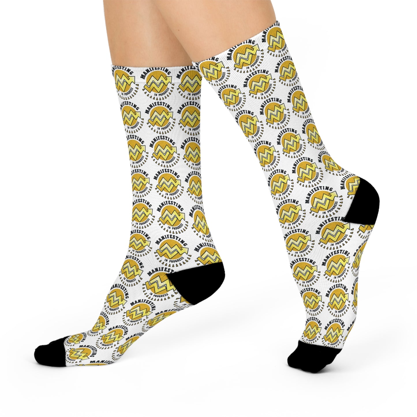 Cheerful Cushioned Crew Socks with Bold Yellow Design - Perfect for Everyday Wear and Gifts