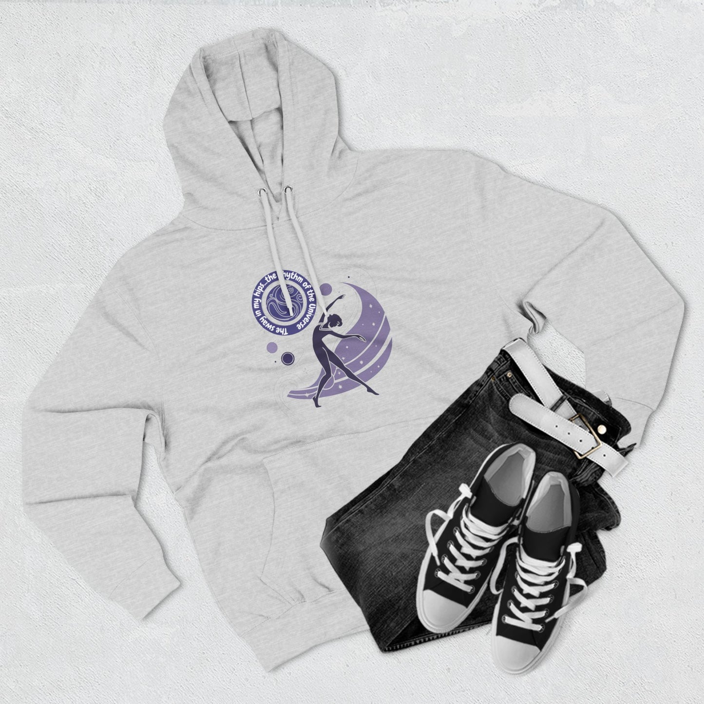 Cosmic Dance Three-Panel Fleece Hoodie - Unique Artistic Design for Creative Souls