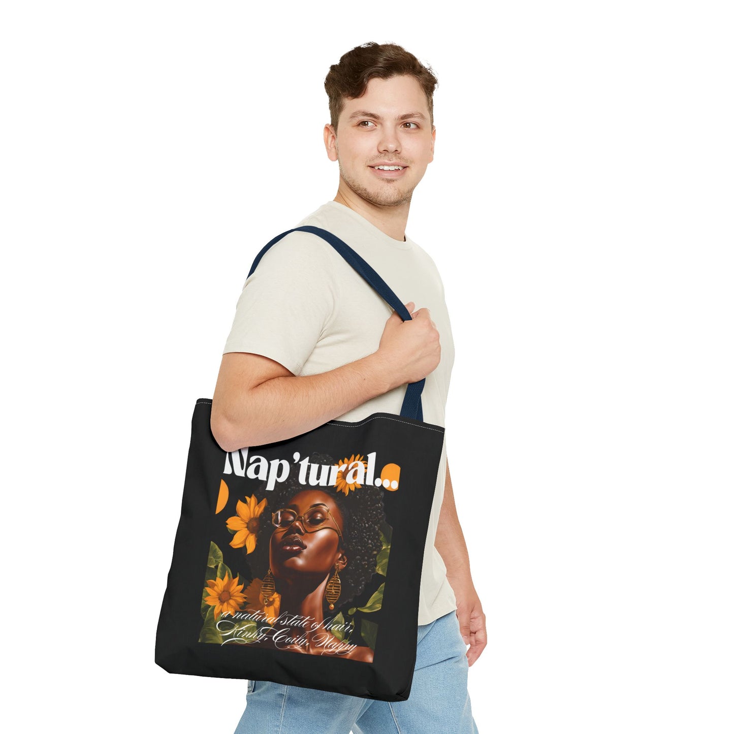 African American Nap'tural Tote Bag with Floral Design - Eco-Friendly Everyday Carry All