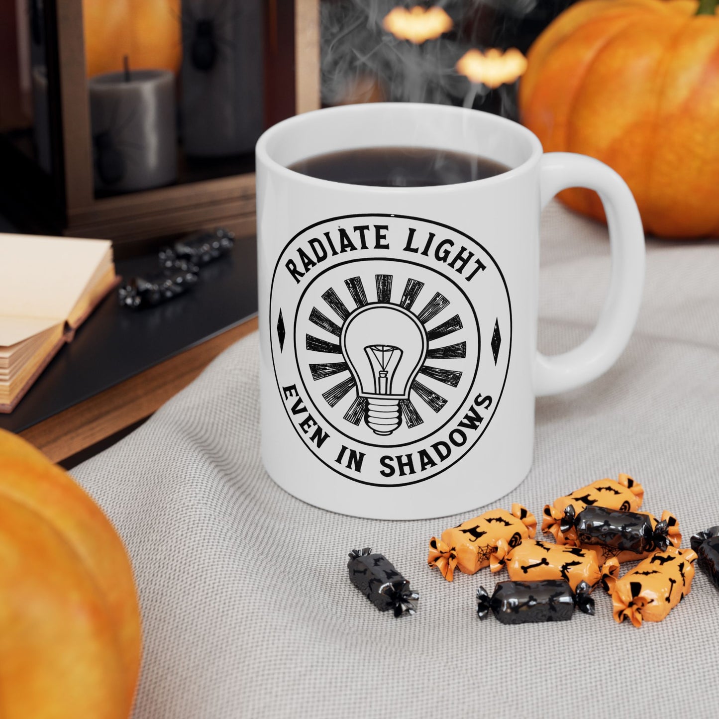 Inspirational Ceramic Mug - Radiate Light Even in Shadows (11oz & 15oz)