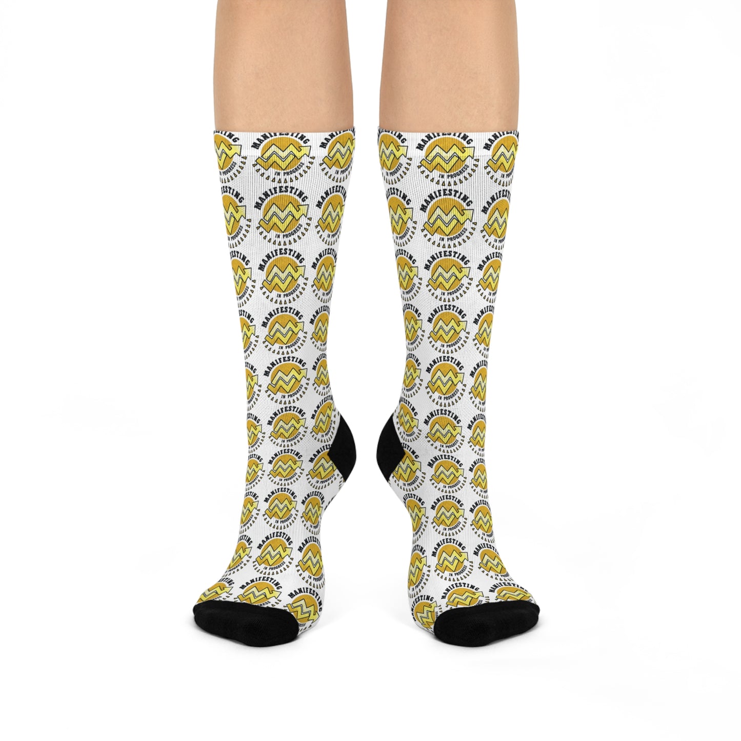 Cheerful Cushioned Crew Socks with Bold Yellow Design - Perfect for Everyday Wear and Gifts