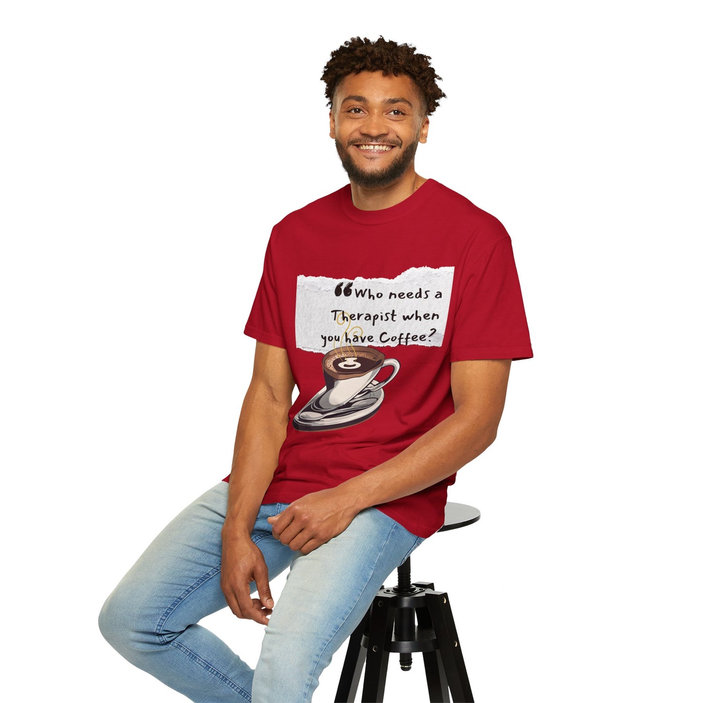 Unisex Coffee Therapy T-Shirt - "Who Needs a Therapist When You Have Coffee?"