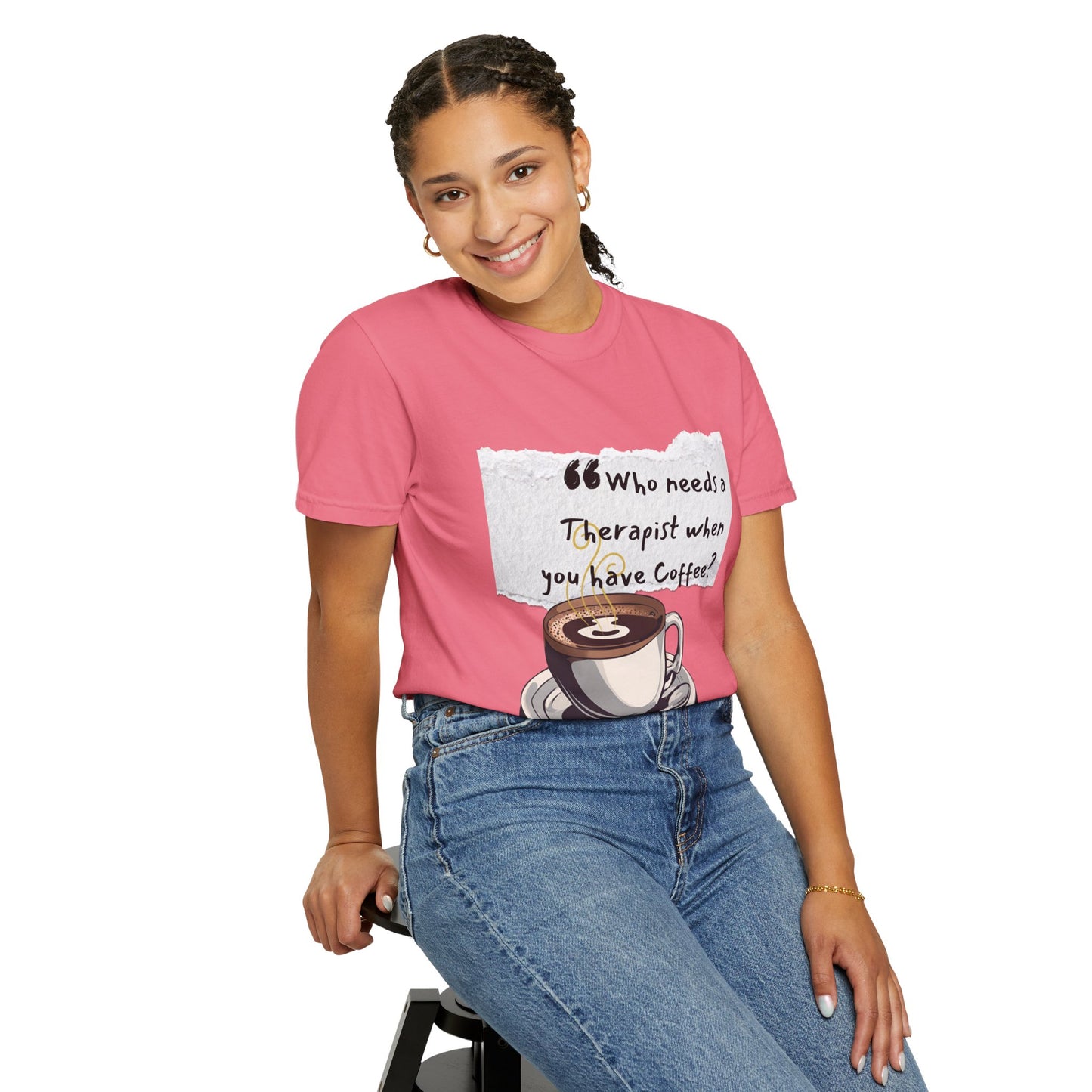 Unisex Coffee Therapy T-Shirt - "Who Needs a Therapist When You Have Coffee?"