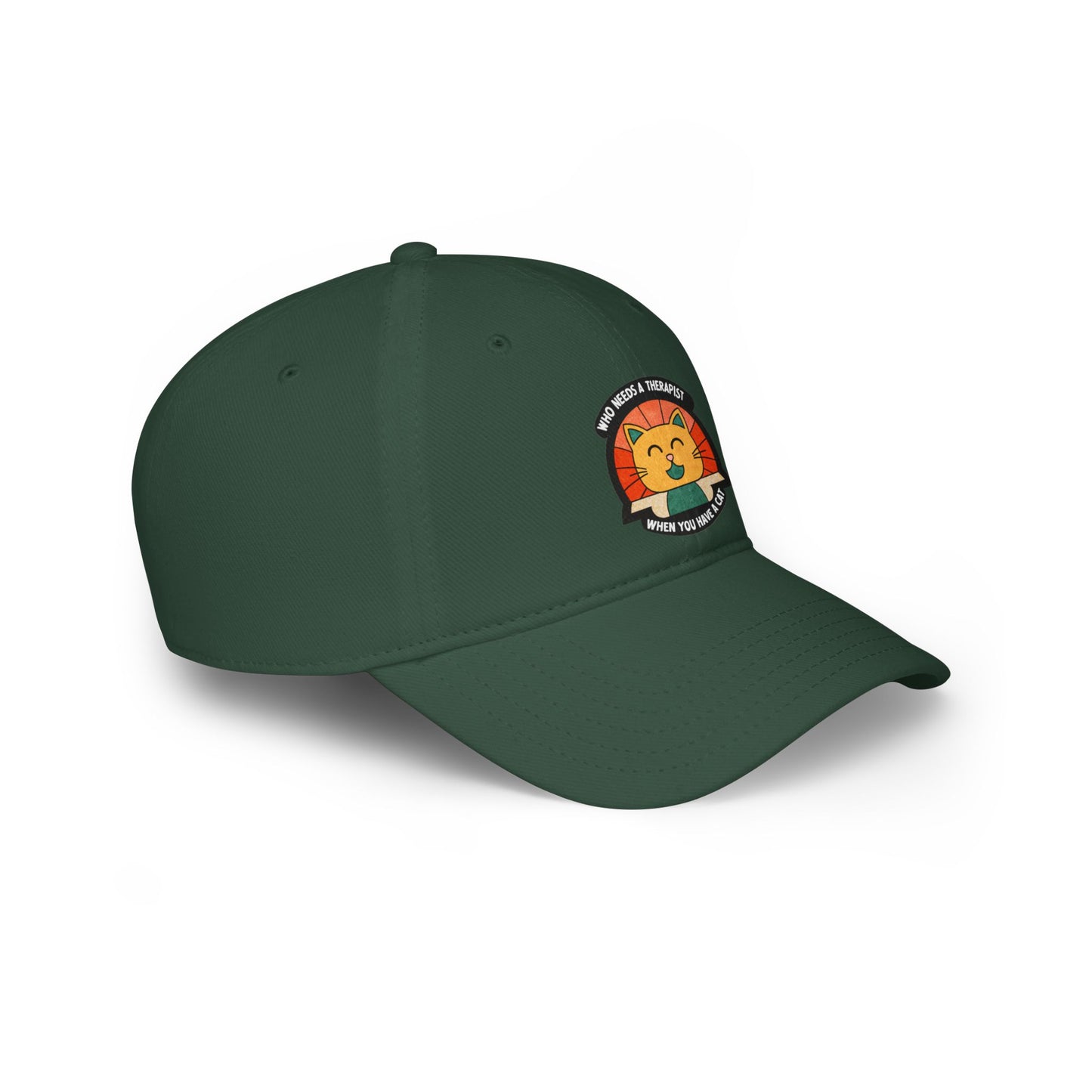 Who Needs a Therapist Cat Baseball Cap | Fun Red Low Profile Hat