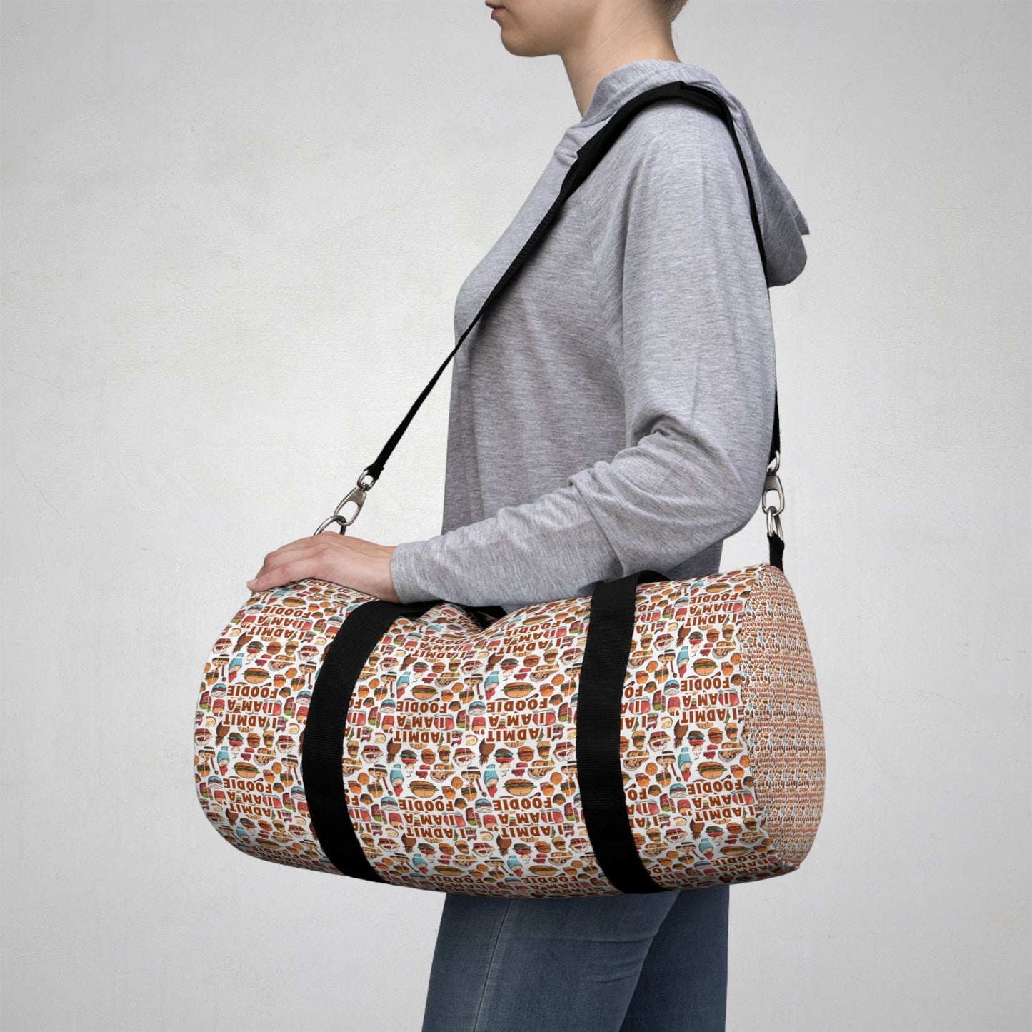 "Admit It, I'm a Foodie" Duffel Bag – Perfect for Food Lovers on the Go!