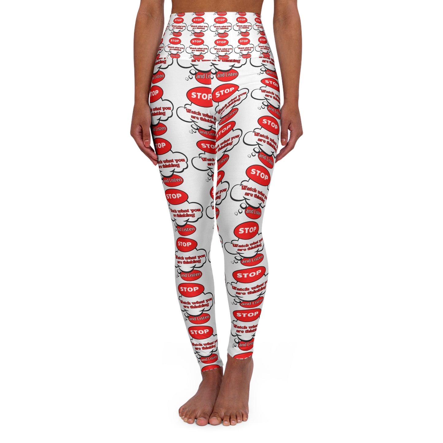 Funny High Waisted Yoga Leggings - Stop Text Design for Comfort & Style