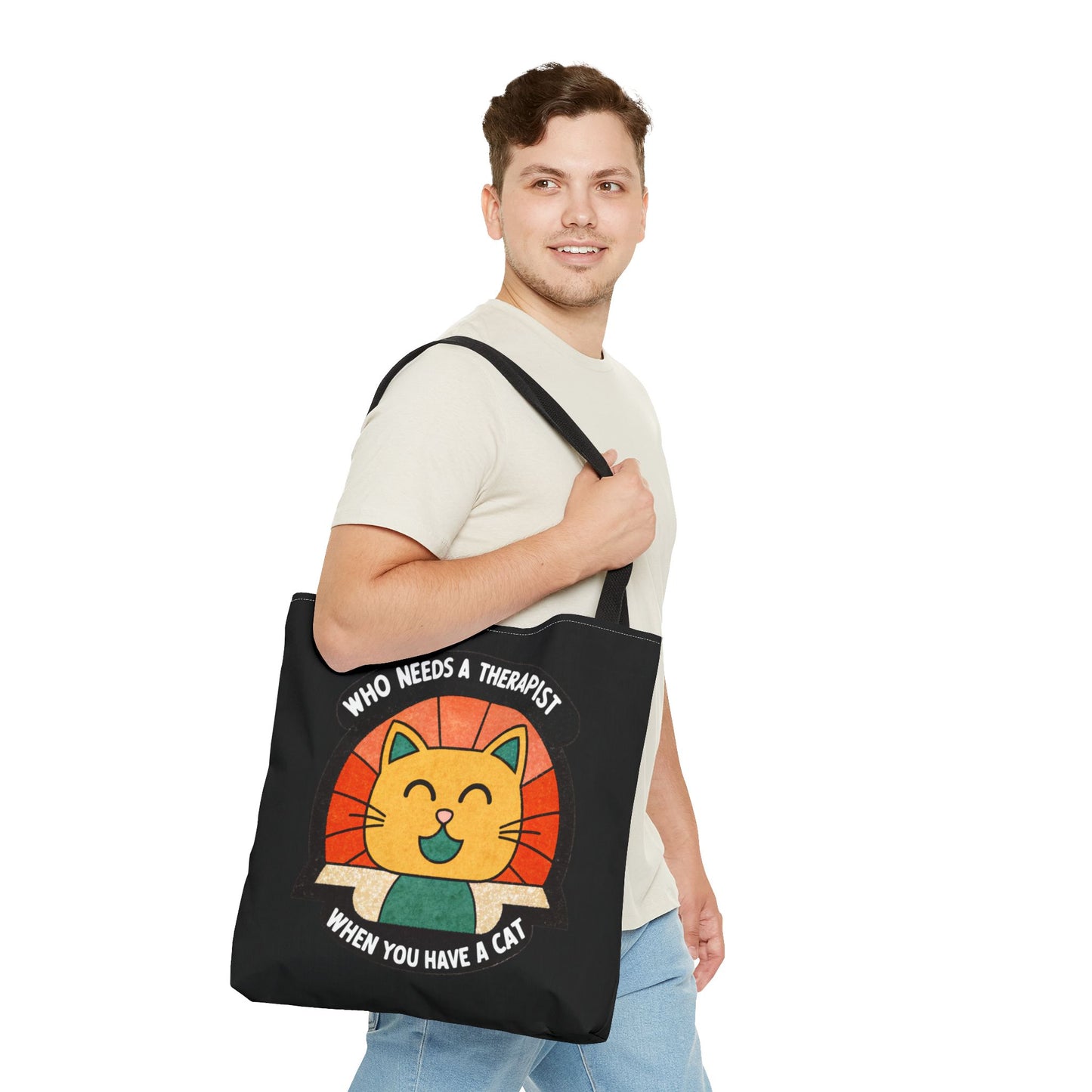 Funny Cat Tote Bag - "Who Needs a Therapist When You Have a Cat"