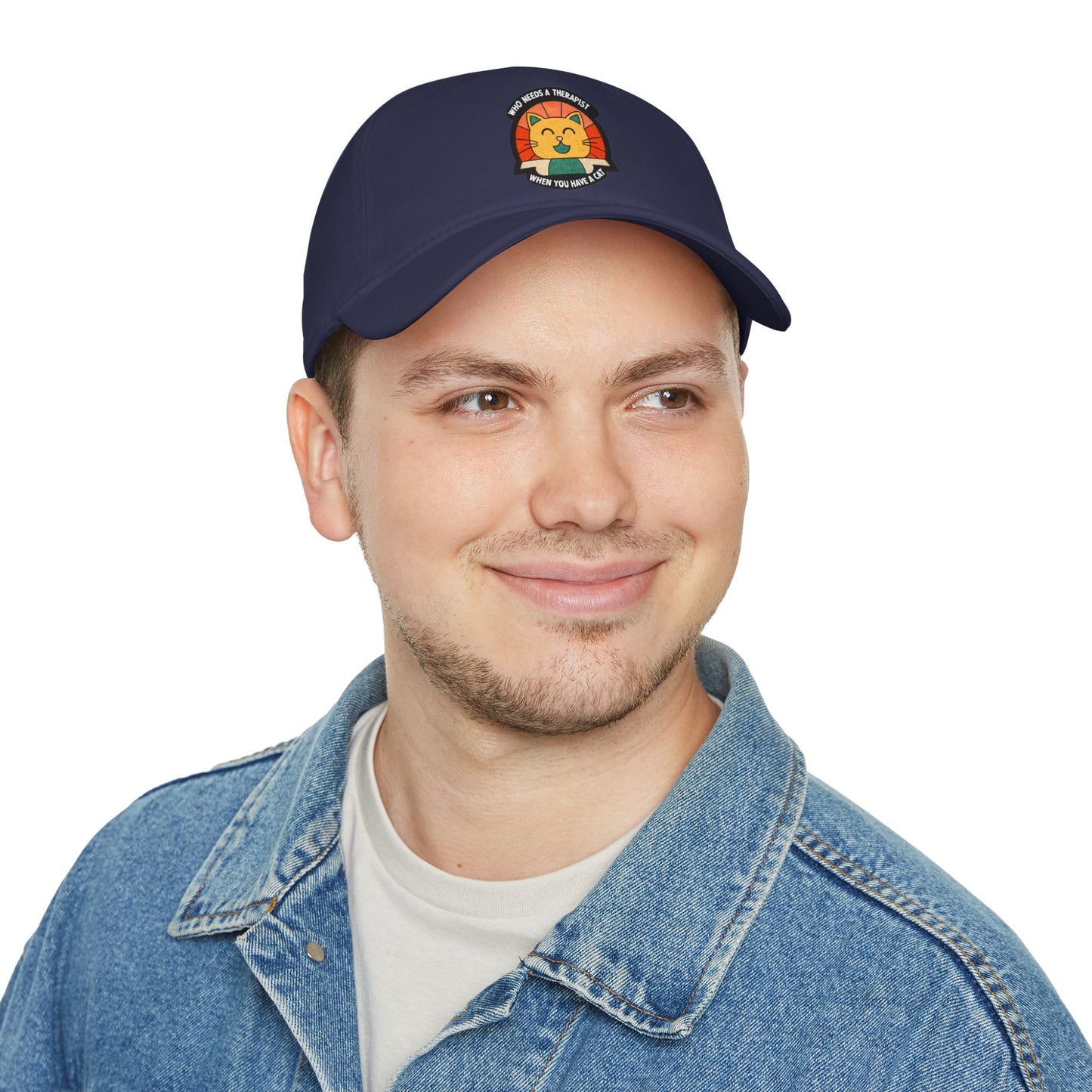 Who Needs a Therapist Cat Baseball Cap | Fun Red Low Profile Hat
