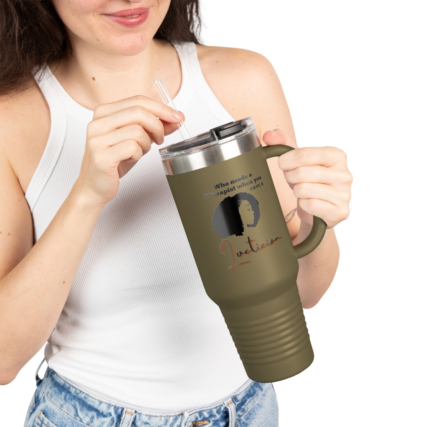 Humorous Insulated Travel Mug - 40oz "Who Needs a Therapist" - Perfect Gift for Hair Stylists
