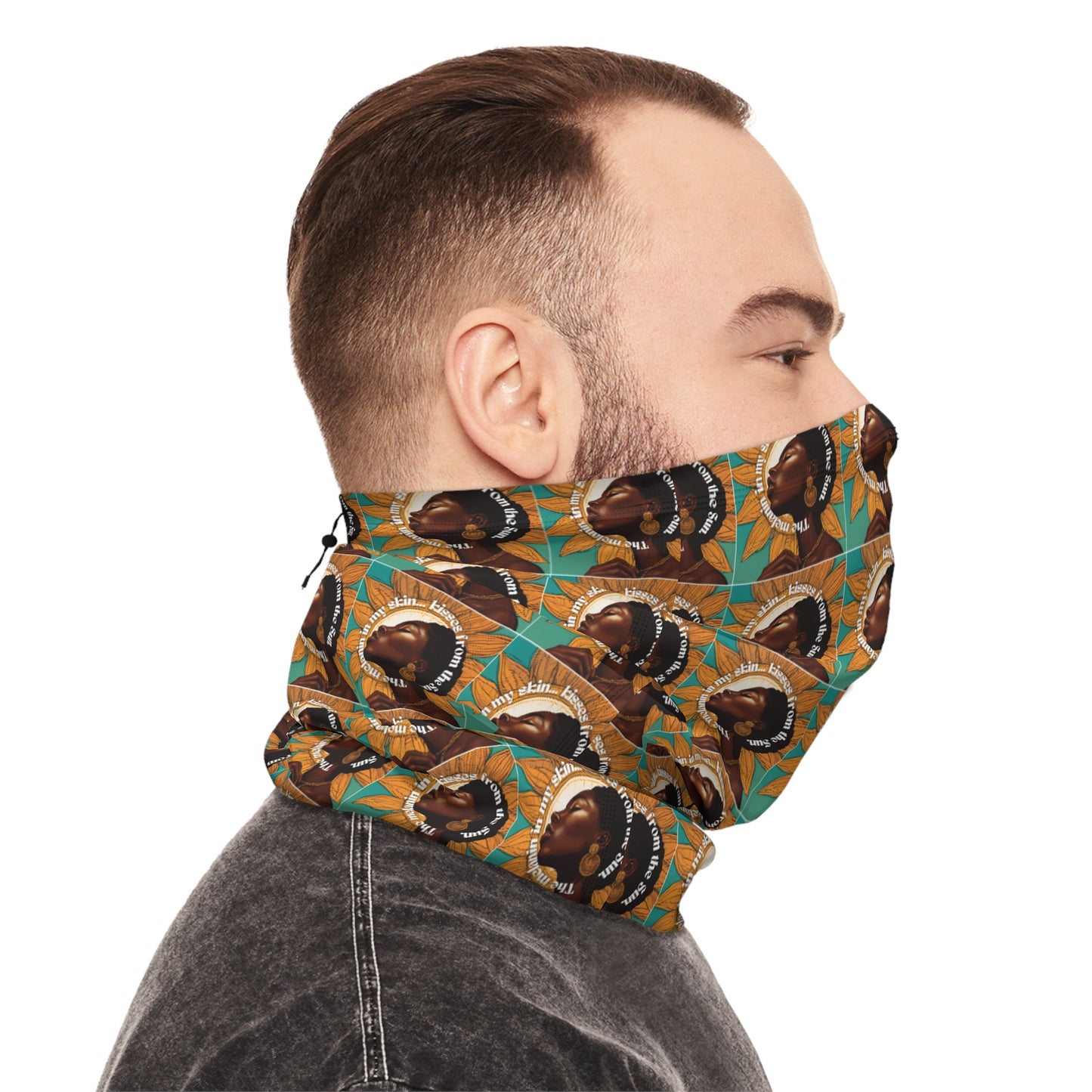 Stylish Winter Neck Gaiter with Drawstring - Unique Art Design