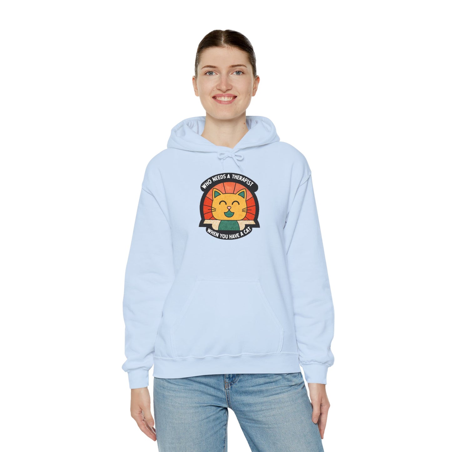 Funny Cat Sweatshirt - 'Who Needs a Therapist When You Have a Cat?' Unisex Hoodie