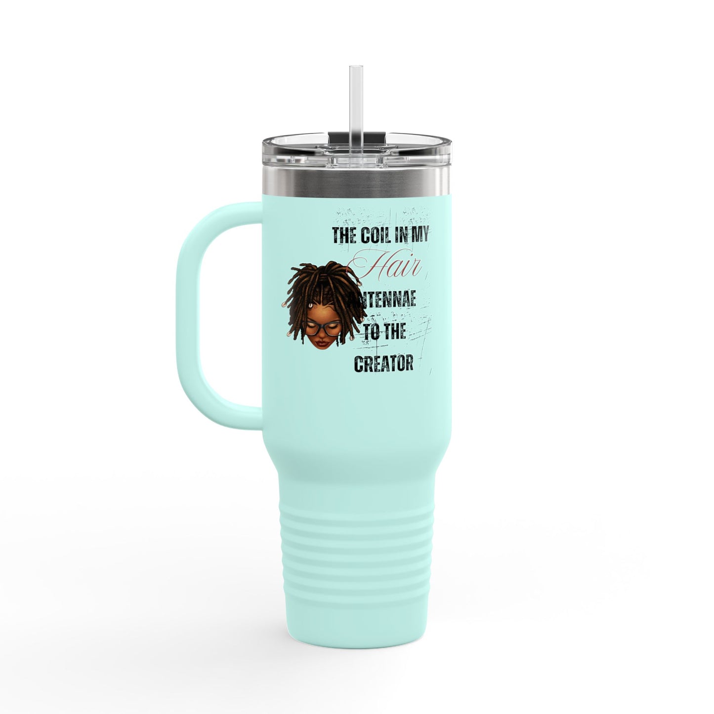 Personalized 40oz Insulated Travel Mug - 'The Coil in My Hair' Design