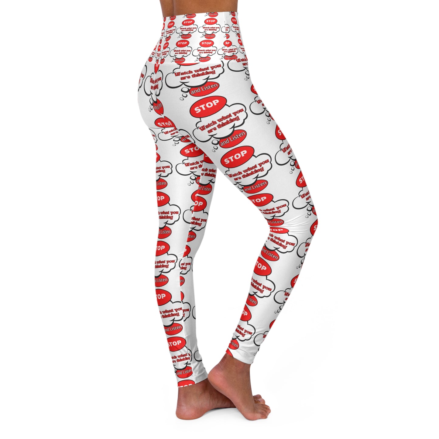 Funny High Waisted Yoga Leggings - Stop Text Design for Comfort & Style