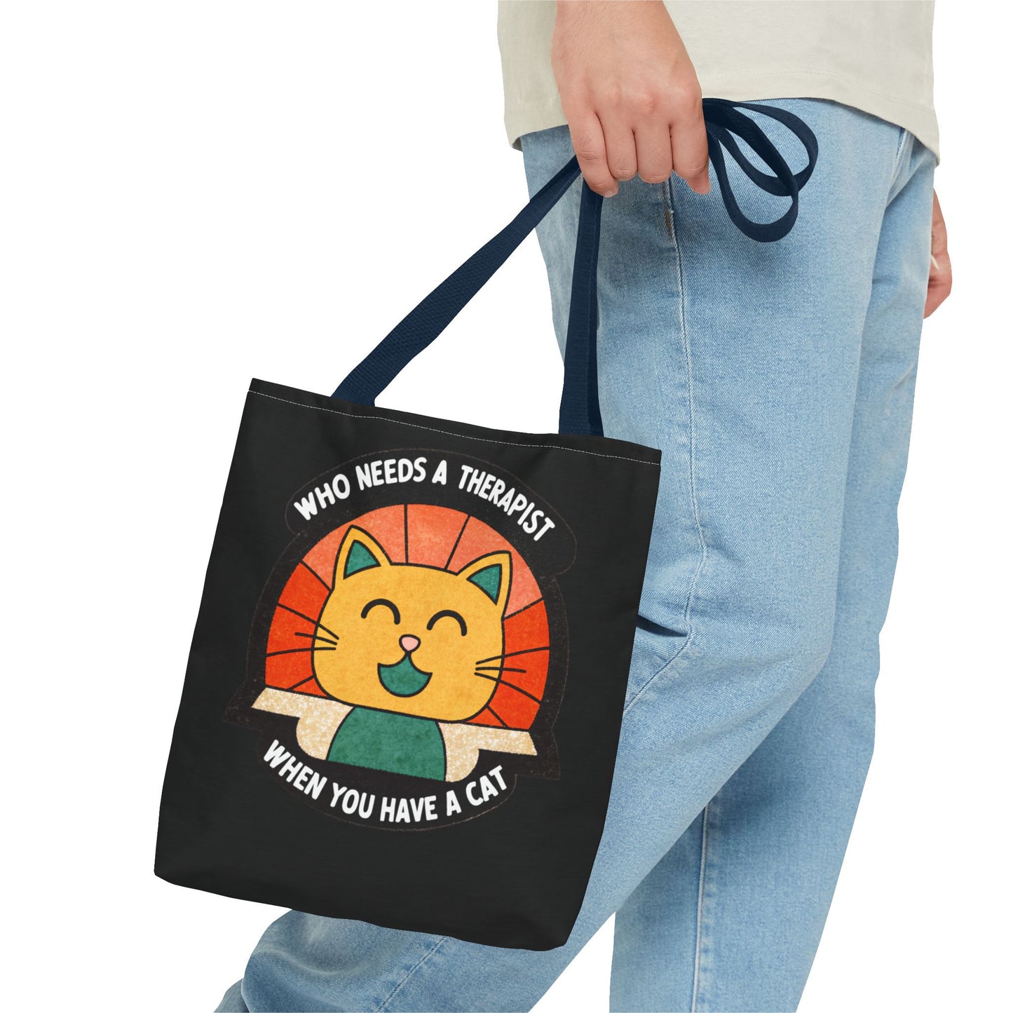 Funny Cat Tote Bag - "Who Needs a Therapist When You Have a Cat"