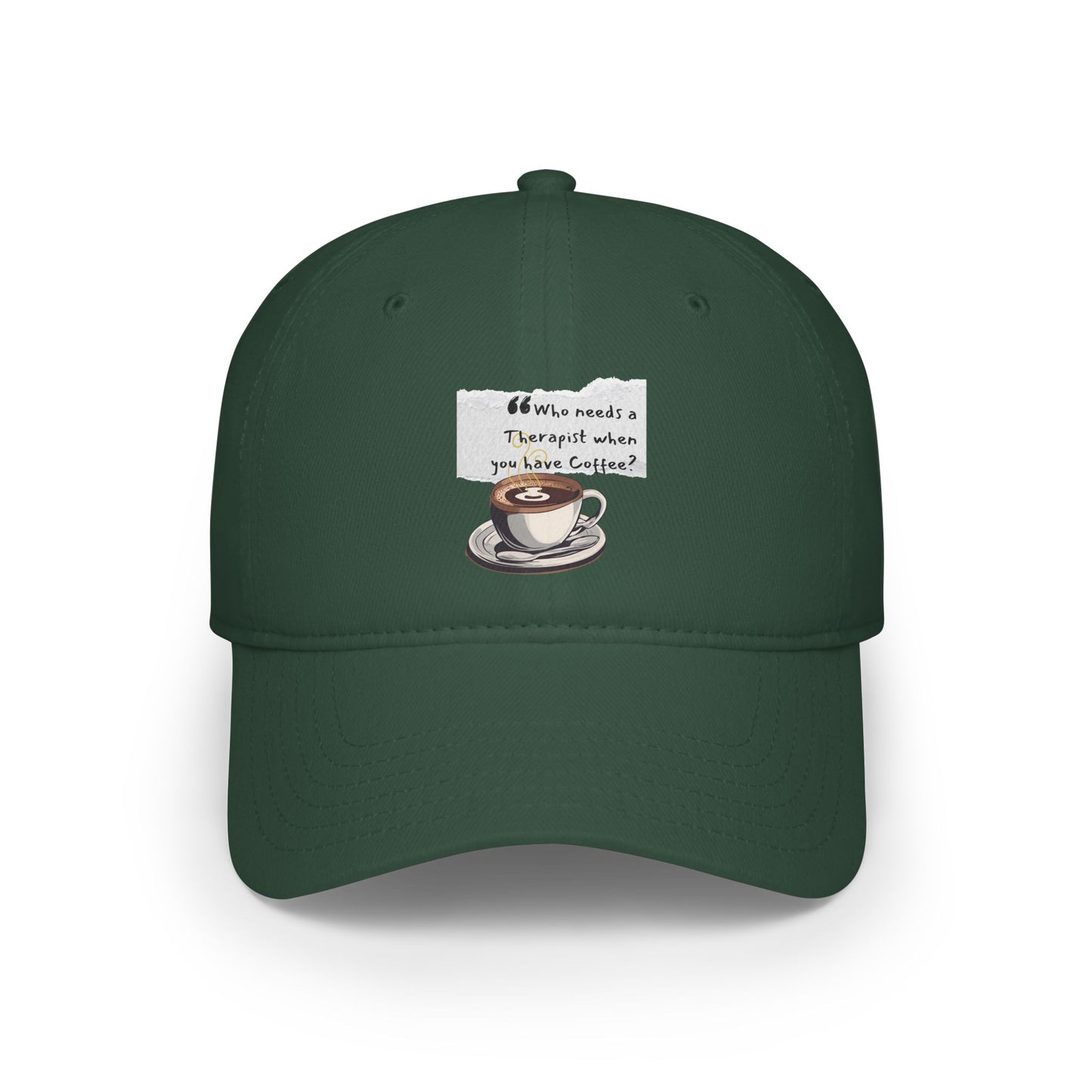 Coffee Lover's Low Profile Baseball Cap - 'Who Needs a Therapist?' Red Hat