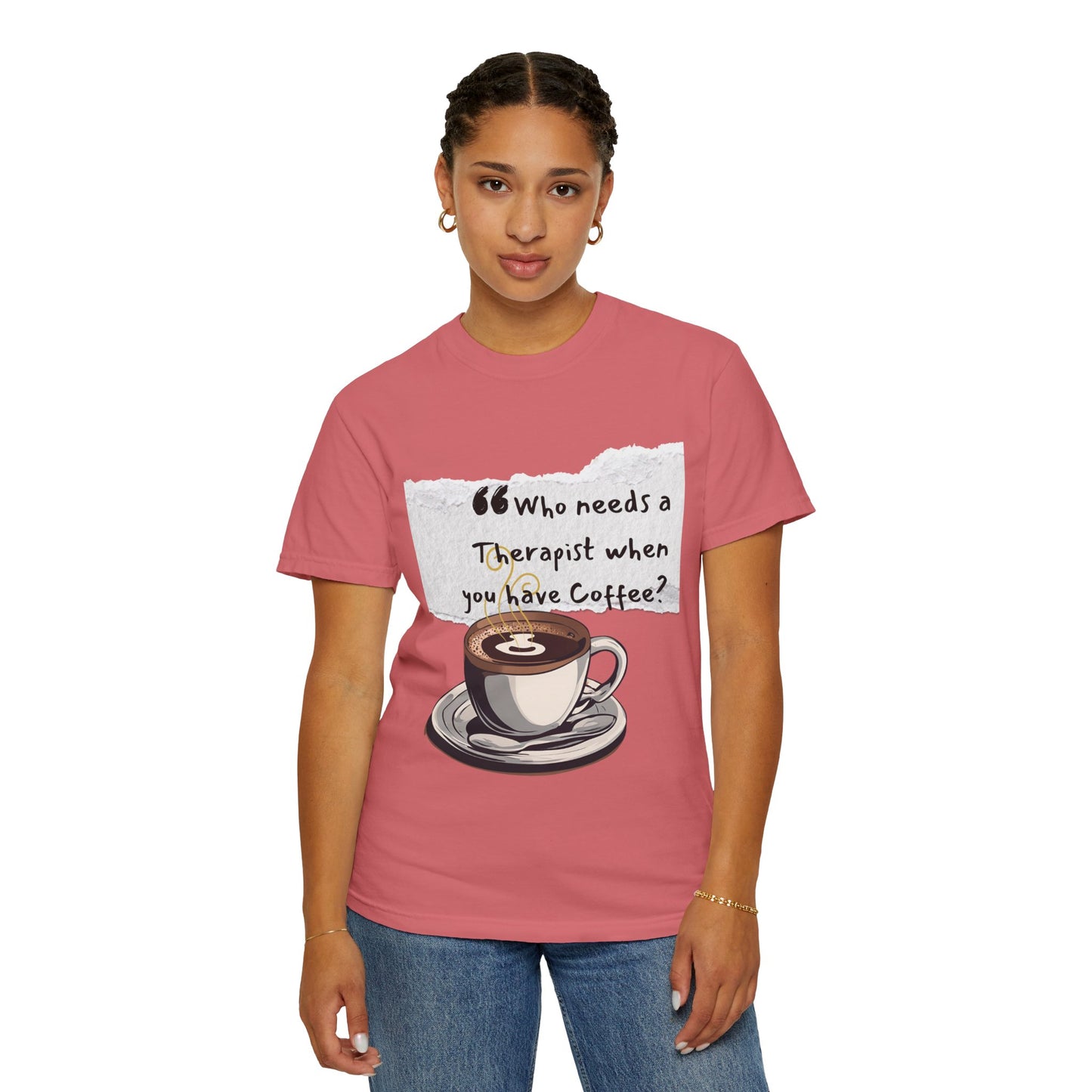 Unisex Coffee Therapy T-Shirt - "Who Needs a Therapist When You Have Coffee?"