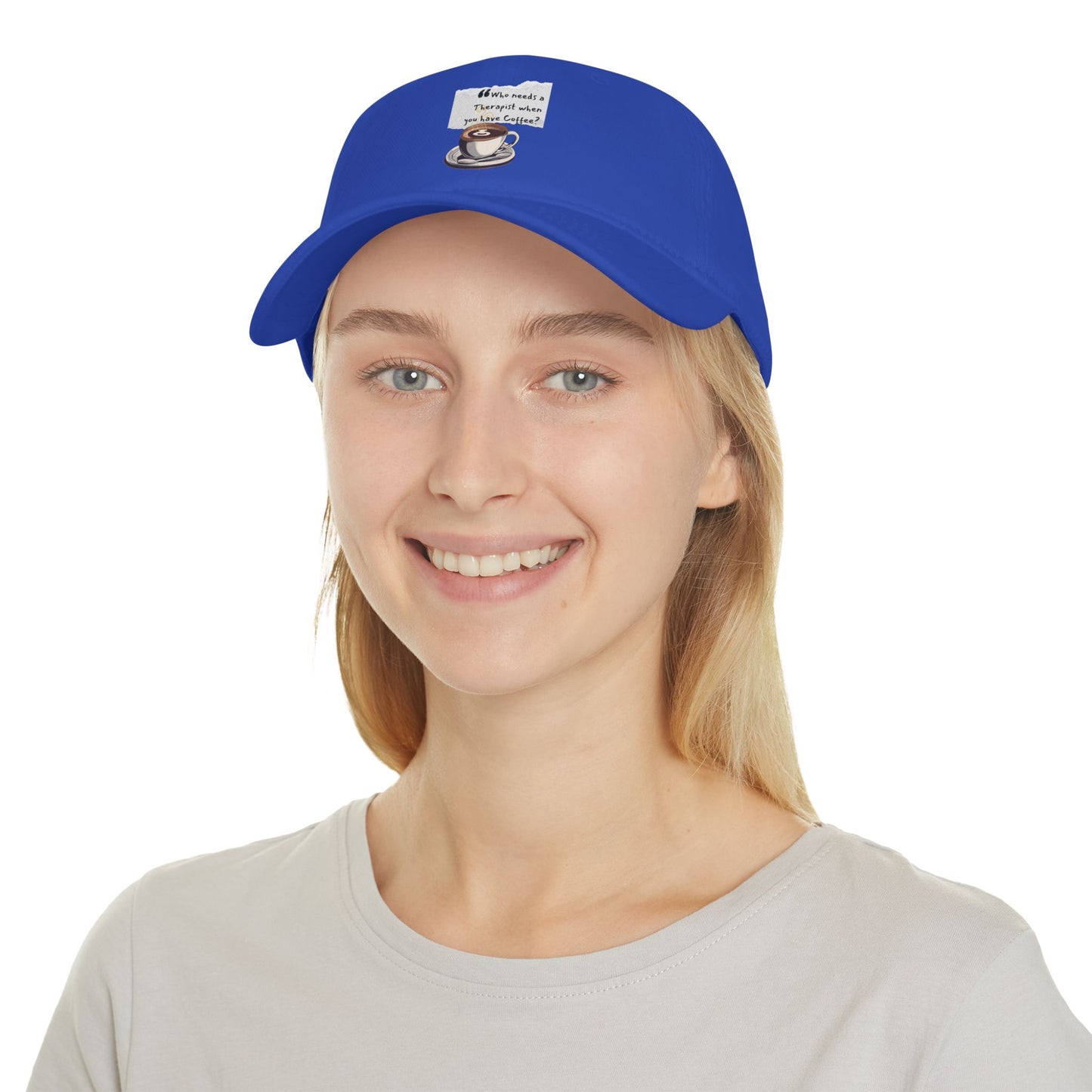 Coffee Lover's Low Profile Baseball Cap - 'Who Needs a Therapist?' Red Hat