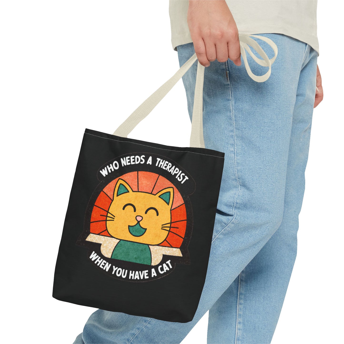 Funny Cat Tote Bag - "Who Needs a Therapist When You Have a Cat"