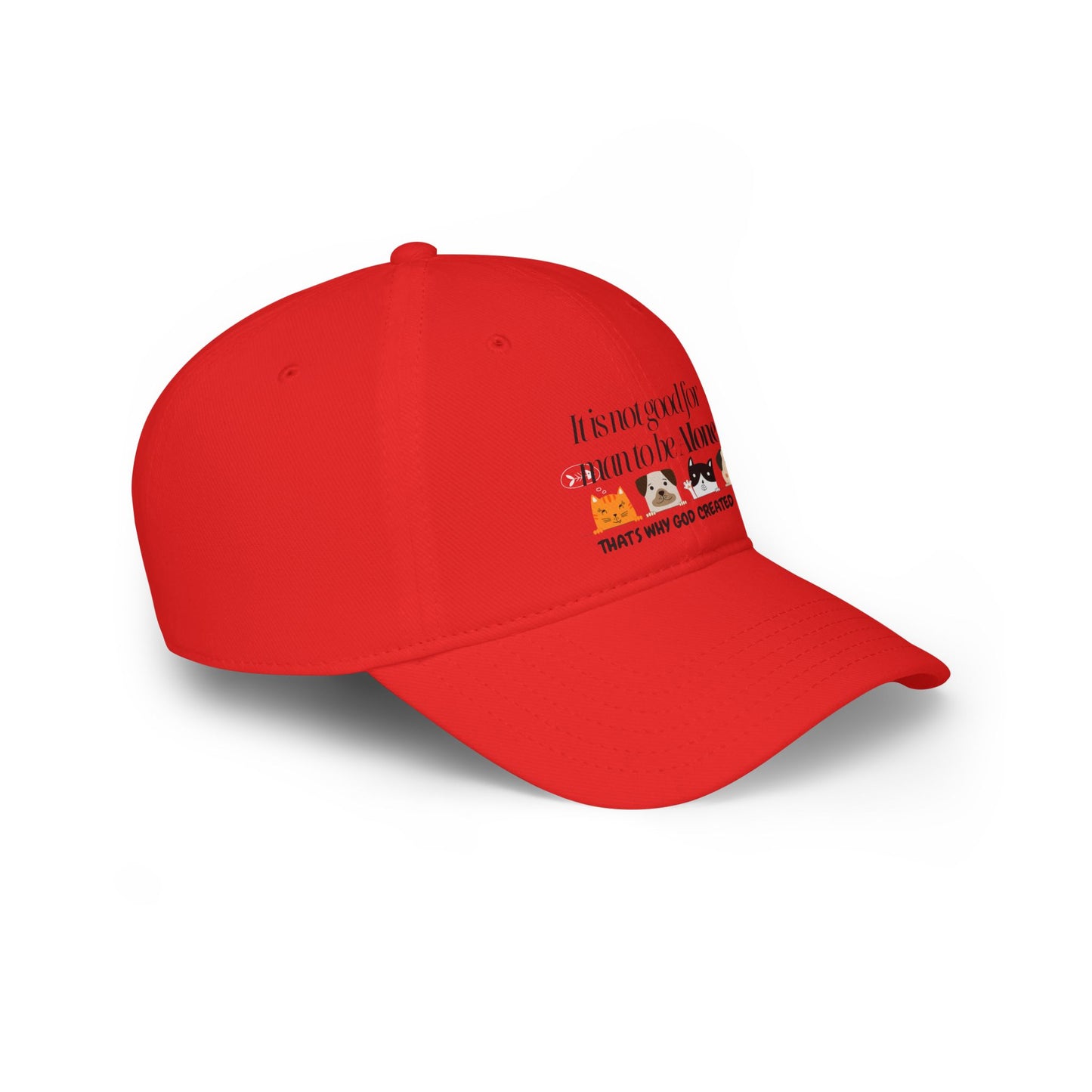 Funny Dog Lover Low Profile Baseball Cap - "It's Not Good for Man to Be Alone"