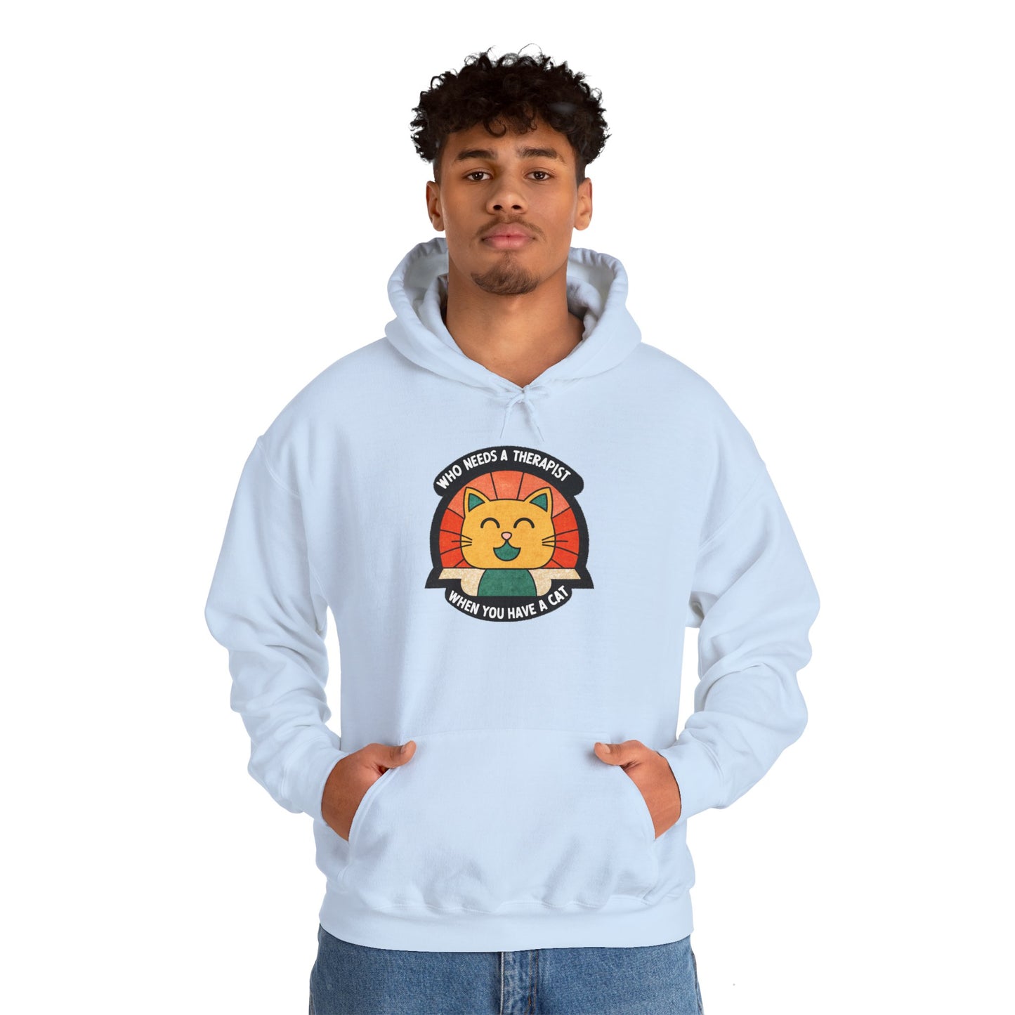 Funny Cat Sweatshirt - 'Who Needs a Therapist When You Have a Cat?' Unisex Hoodie