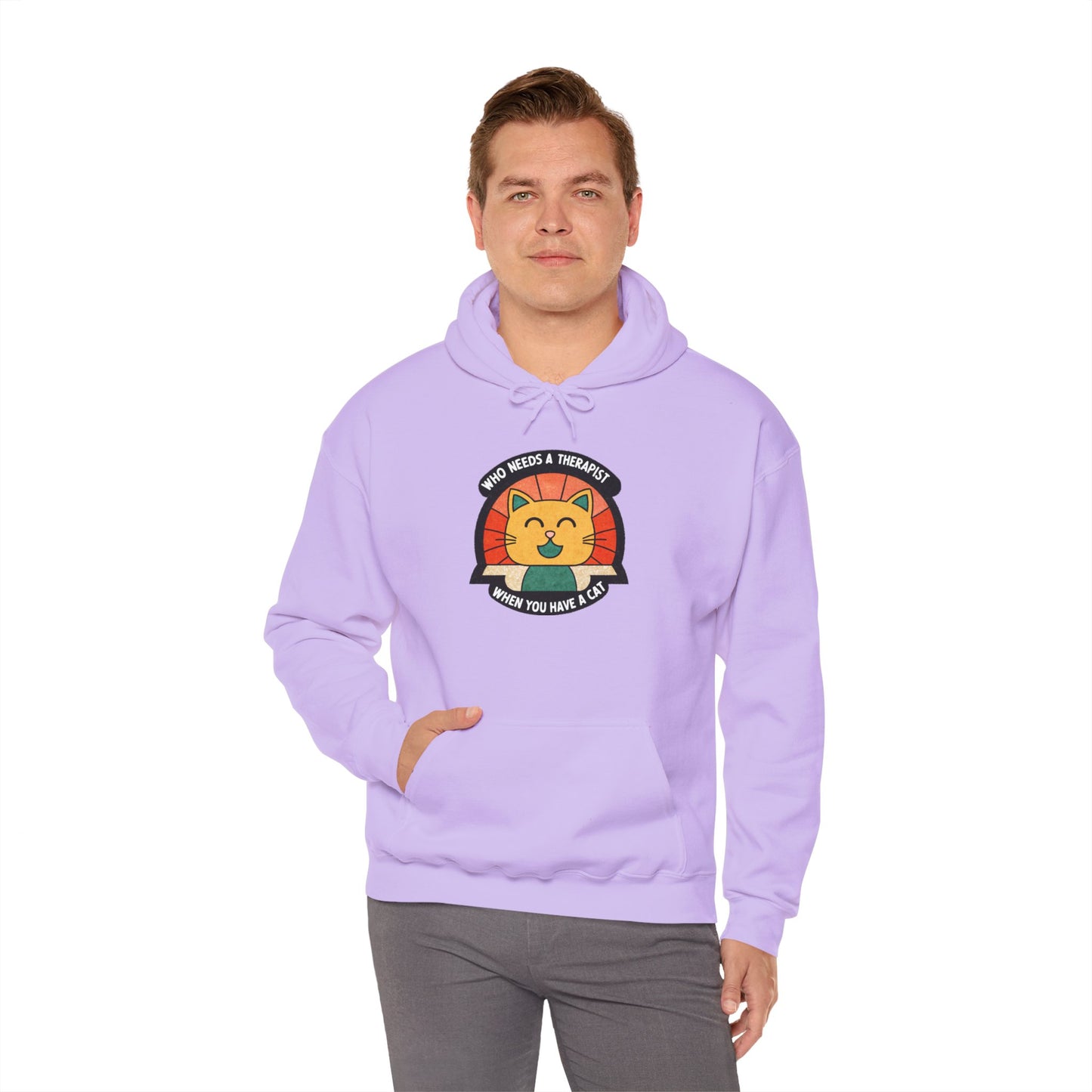 Funny Cat Sweatshirt - 'Who Needs a Therapist When You Have a Cat?' Unisex Hoodie