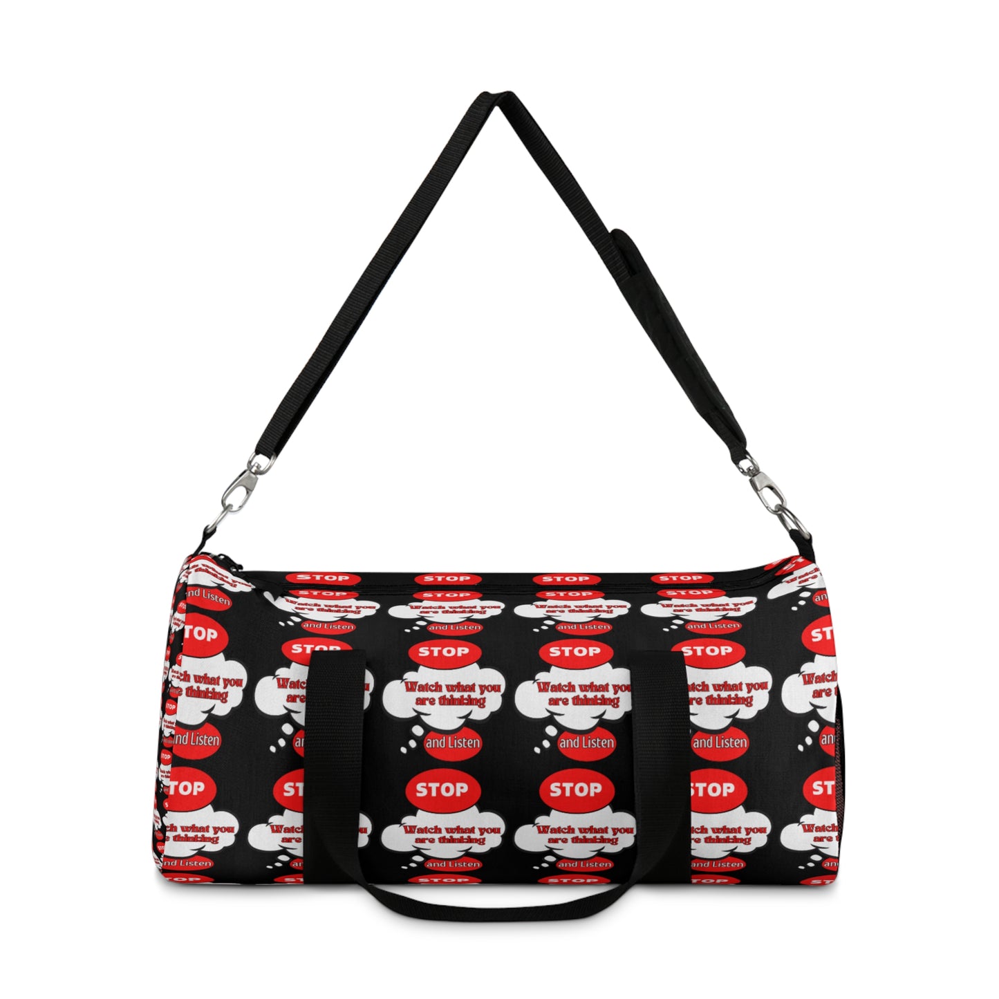 Motivational Duffel Bag - "Stop and Listen" Gym Bag with Graphic Design