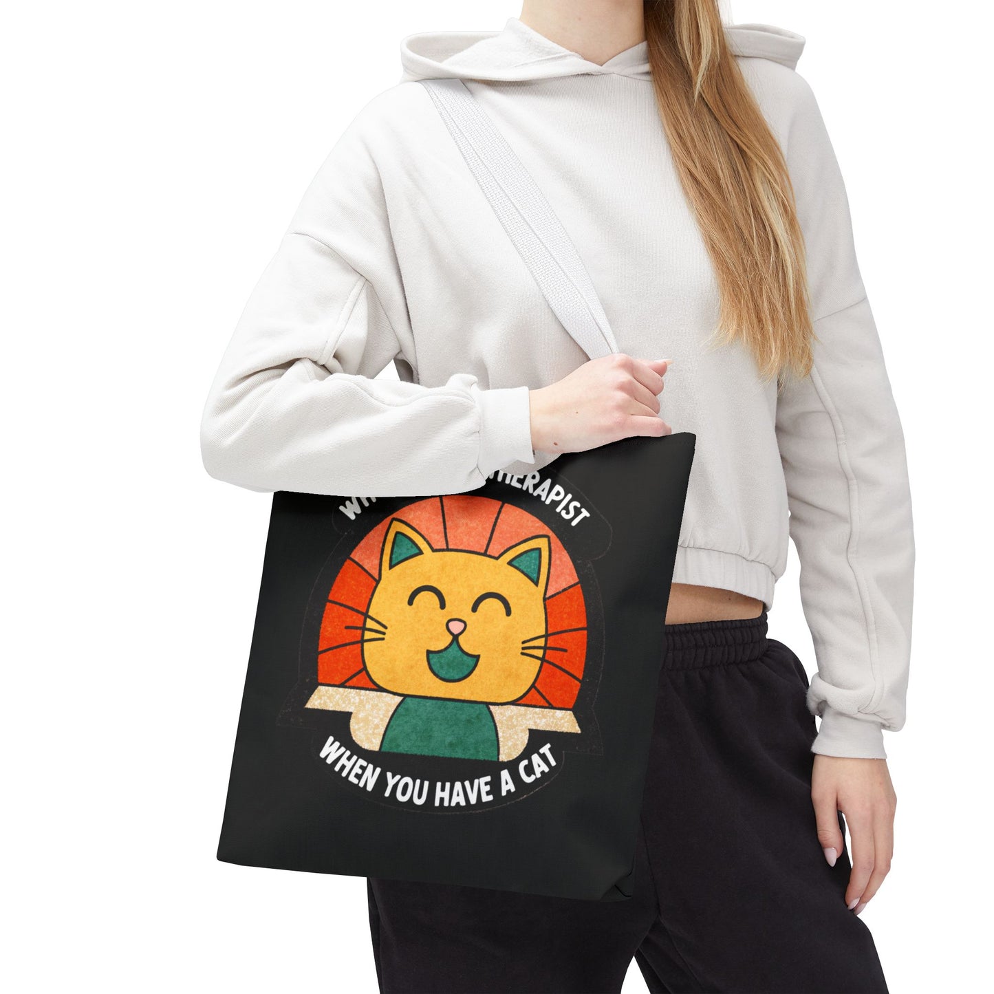 Funny Cat Tote Bag - "Who Needs a Therapist When You Have a Cat"