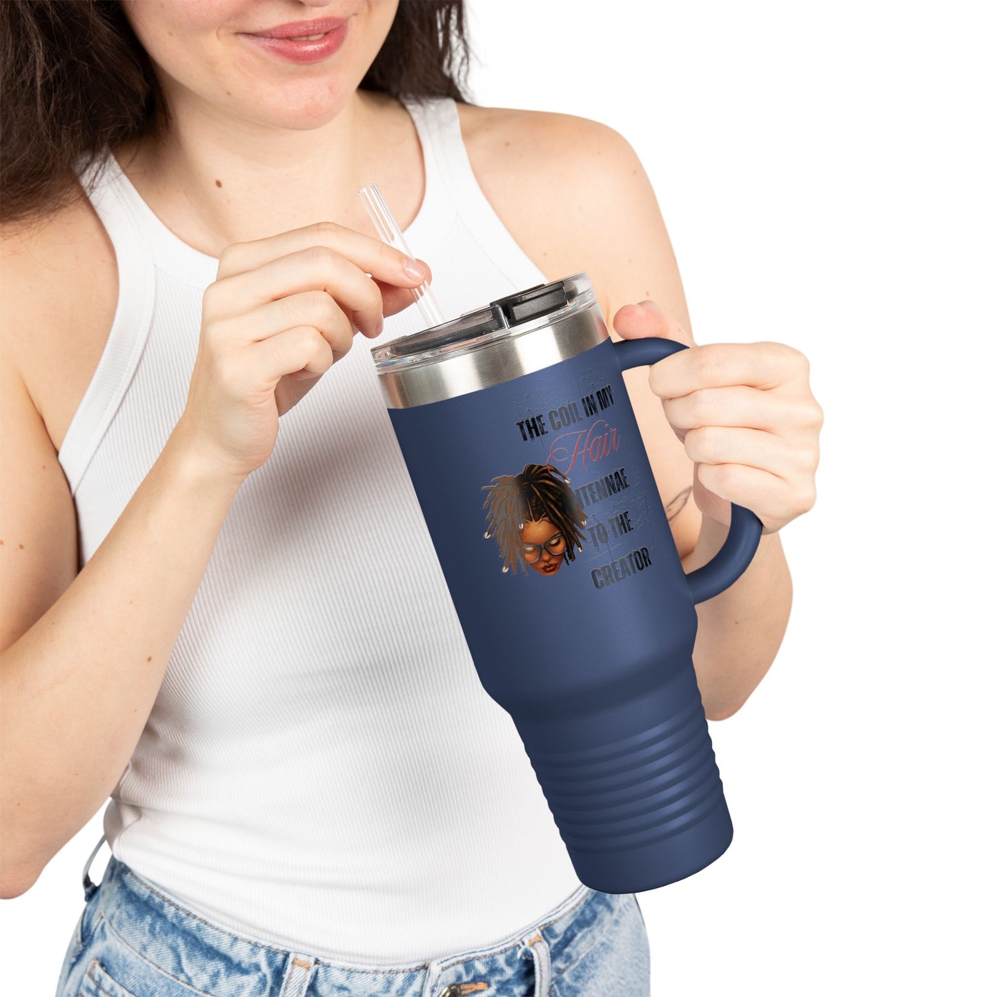Personalized 40oz Insulated Travel Mug - 'The Coil in My Hair' Design