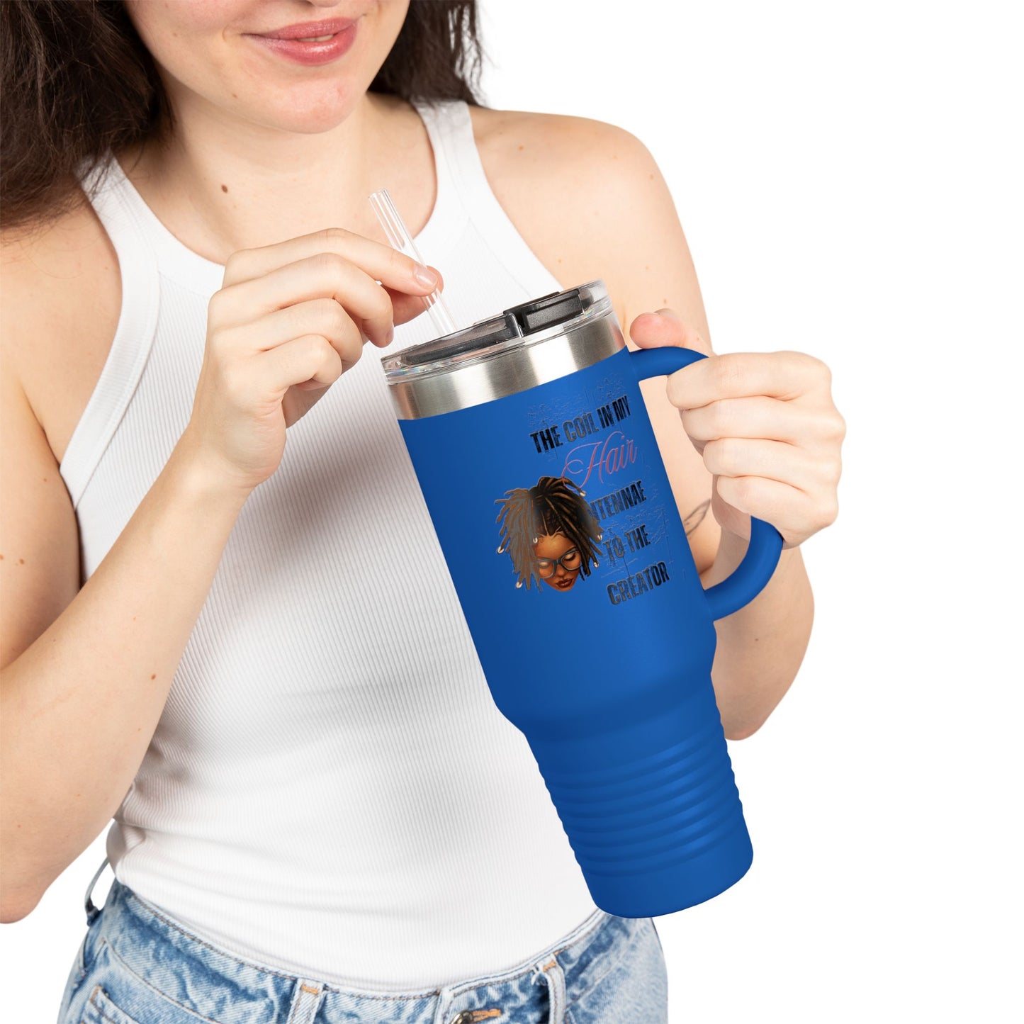 Personalized 40oz Insulated Travel Mug - 'The Coil in My Hair' Design