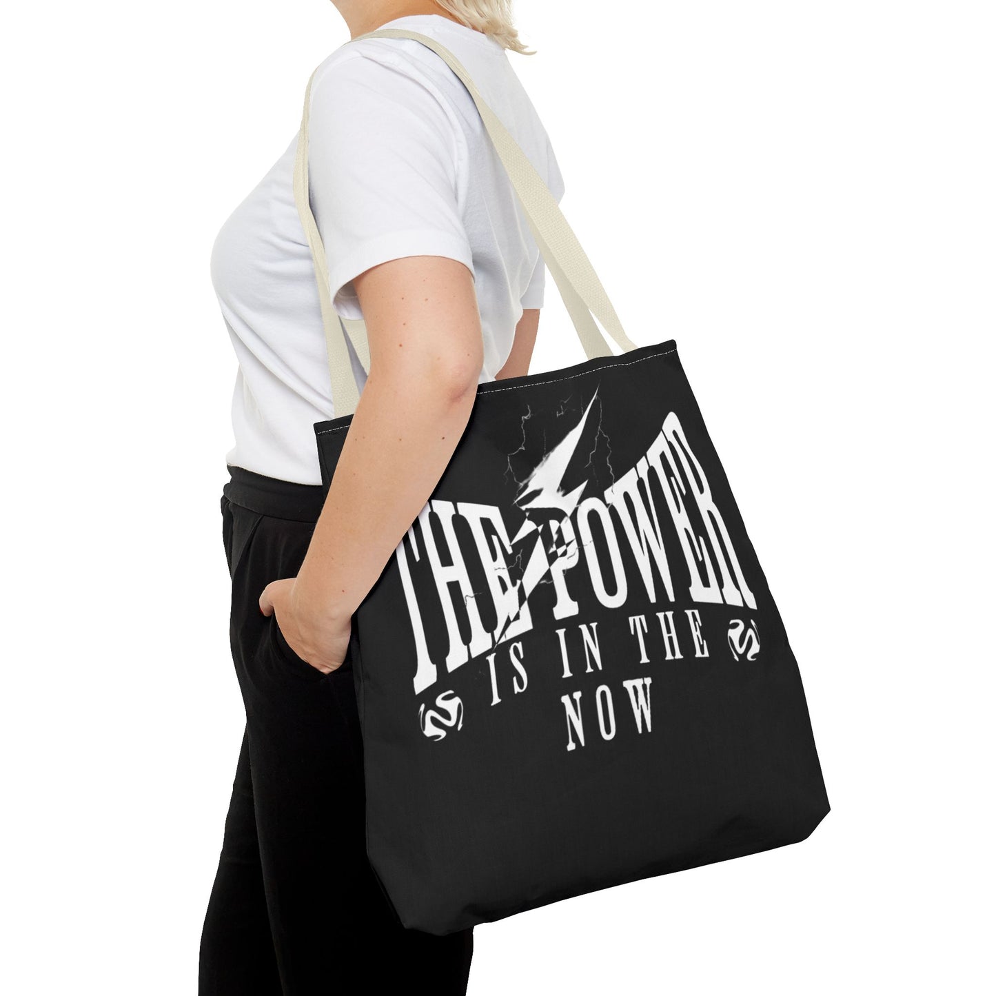 Empowerment Tote Bag - "The Power is in the Now" - Motivational Black Tote for Everyday Use