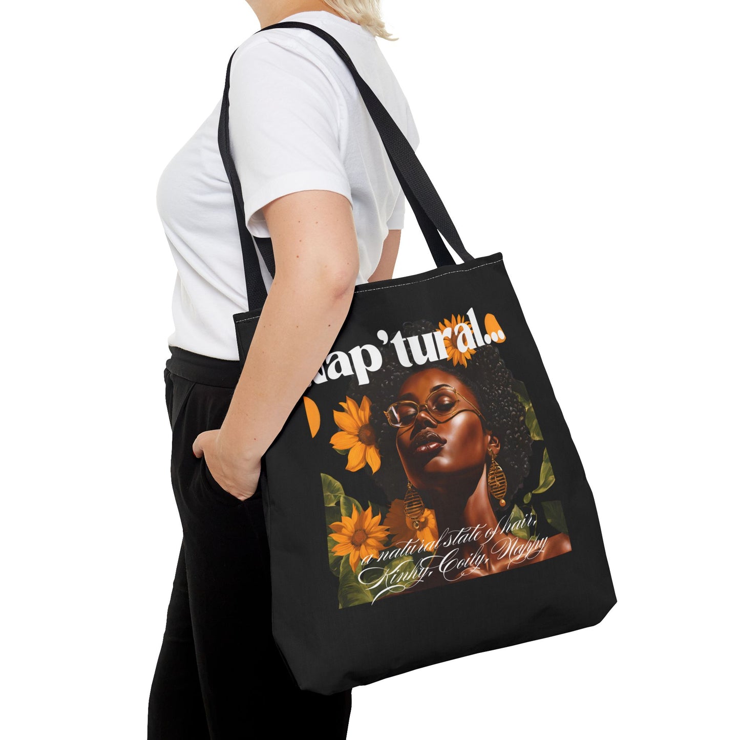 African American Nap'tural Tote Bag with Floral Design - Eco-Friendly Everyday Carry All