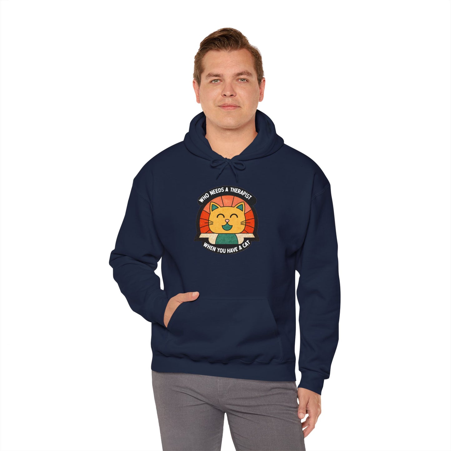 Funny Cat Sweatshirt - 'Who Needs a Therapist When You Have a Cat?' Unisex Hoodie