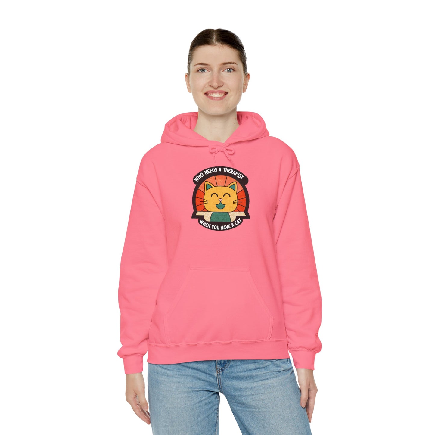 Funny Cat Sweatshirt - 'Who Needs a Therapist When You Have a Cat?' Unisex Hoodie