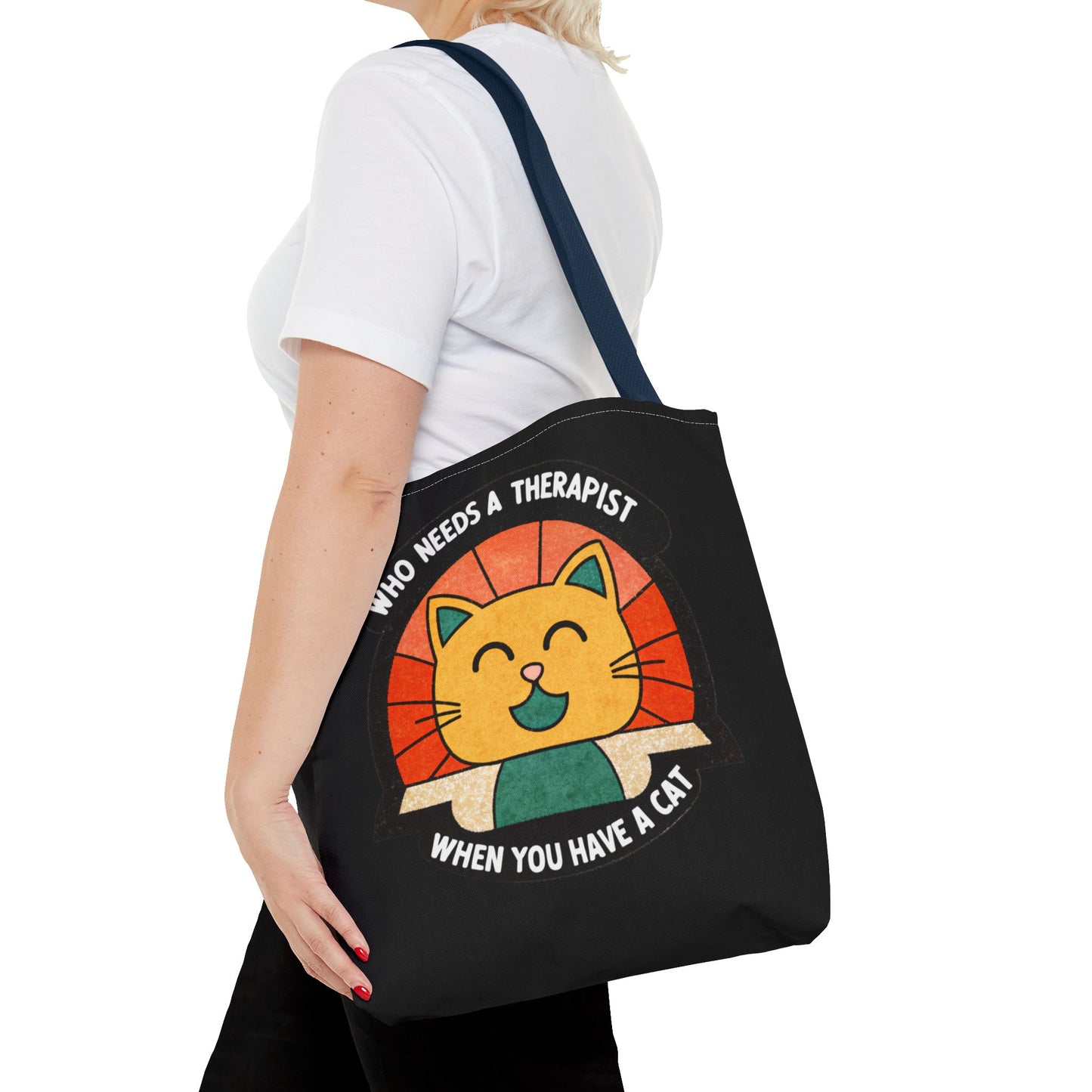 Funny Cat Tote Bag - "Who Needs a Therapist When You Have a Cat"