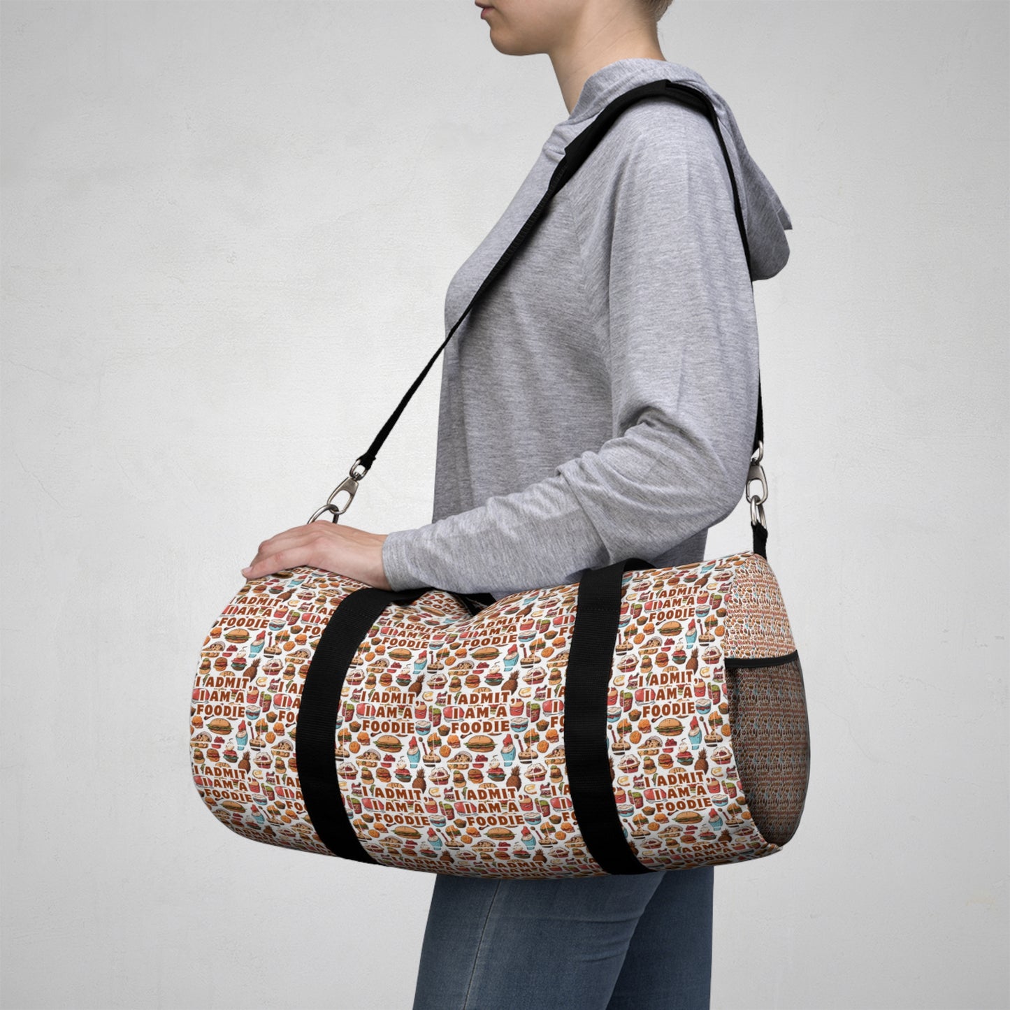 "Admit It, I'm a Foodie" Duffel Bag – Perfect for Food Lovers on the Go!