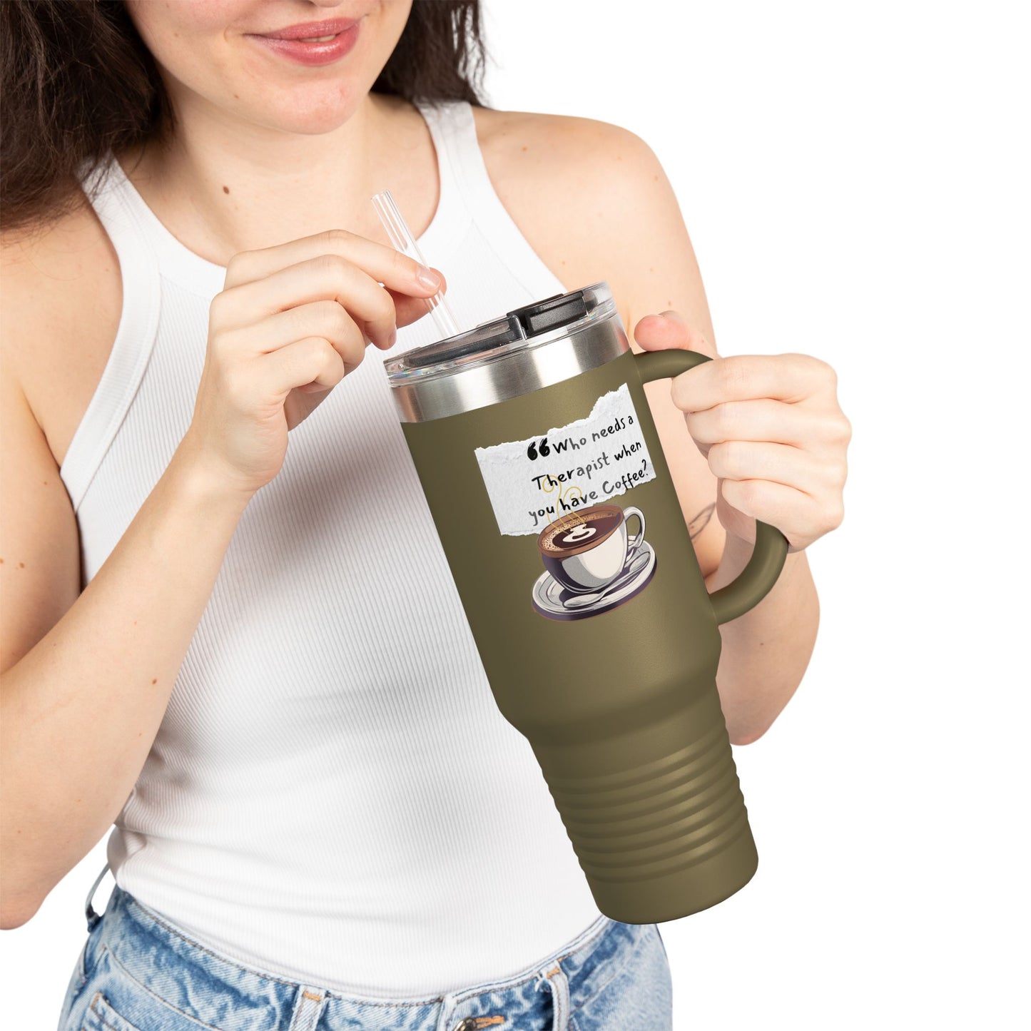 Humorous Insulated Travel Mug - 40oz with Coffee Quote