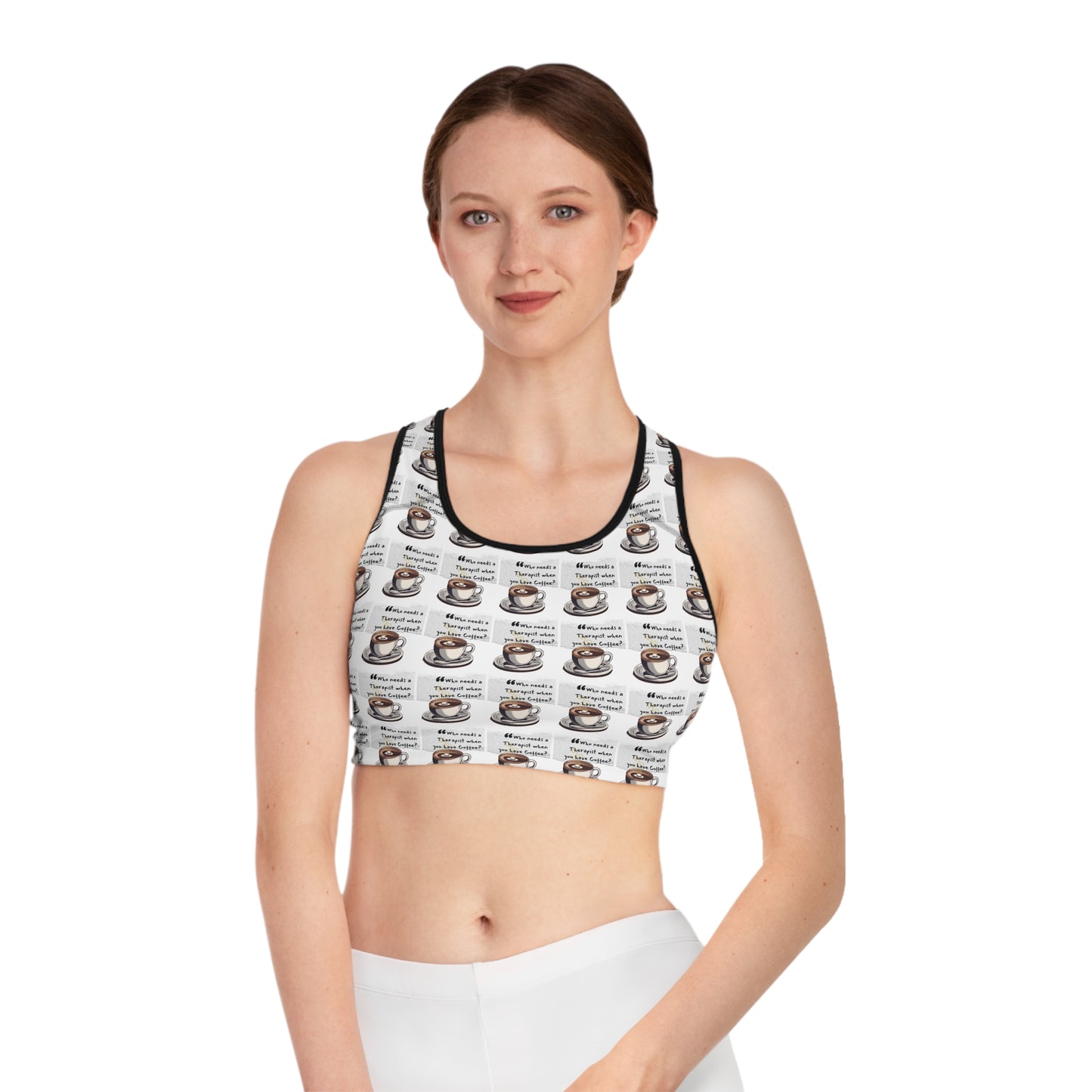 Coffee Lovers Sports Bra - Motivational Workout Gear with Coffee Design