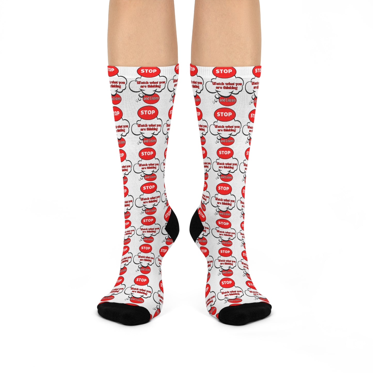 Fun Cushioned Crew Socks with 'STOP' Design for Comfort & Style