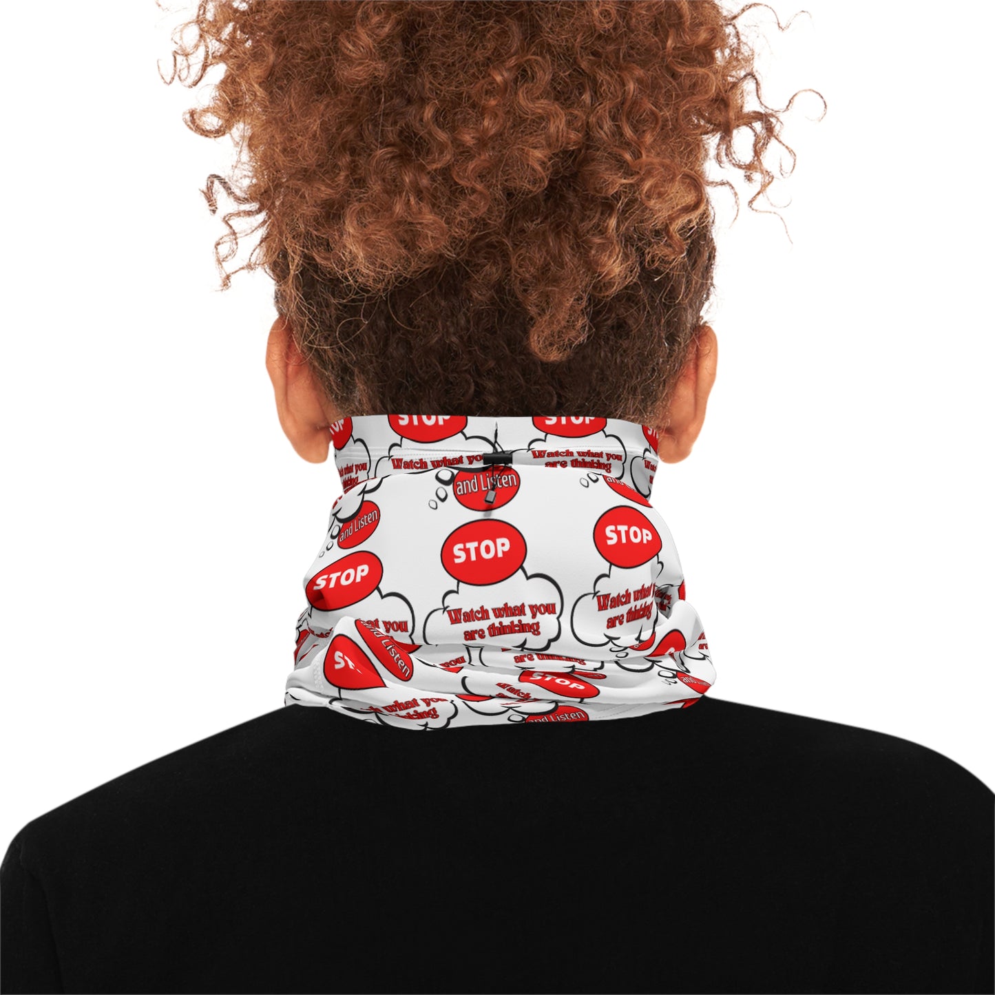 Fun Winter Neck Gaiter with Drawstring - 'Stop' Pattern for Warmth and Style
