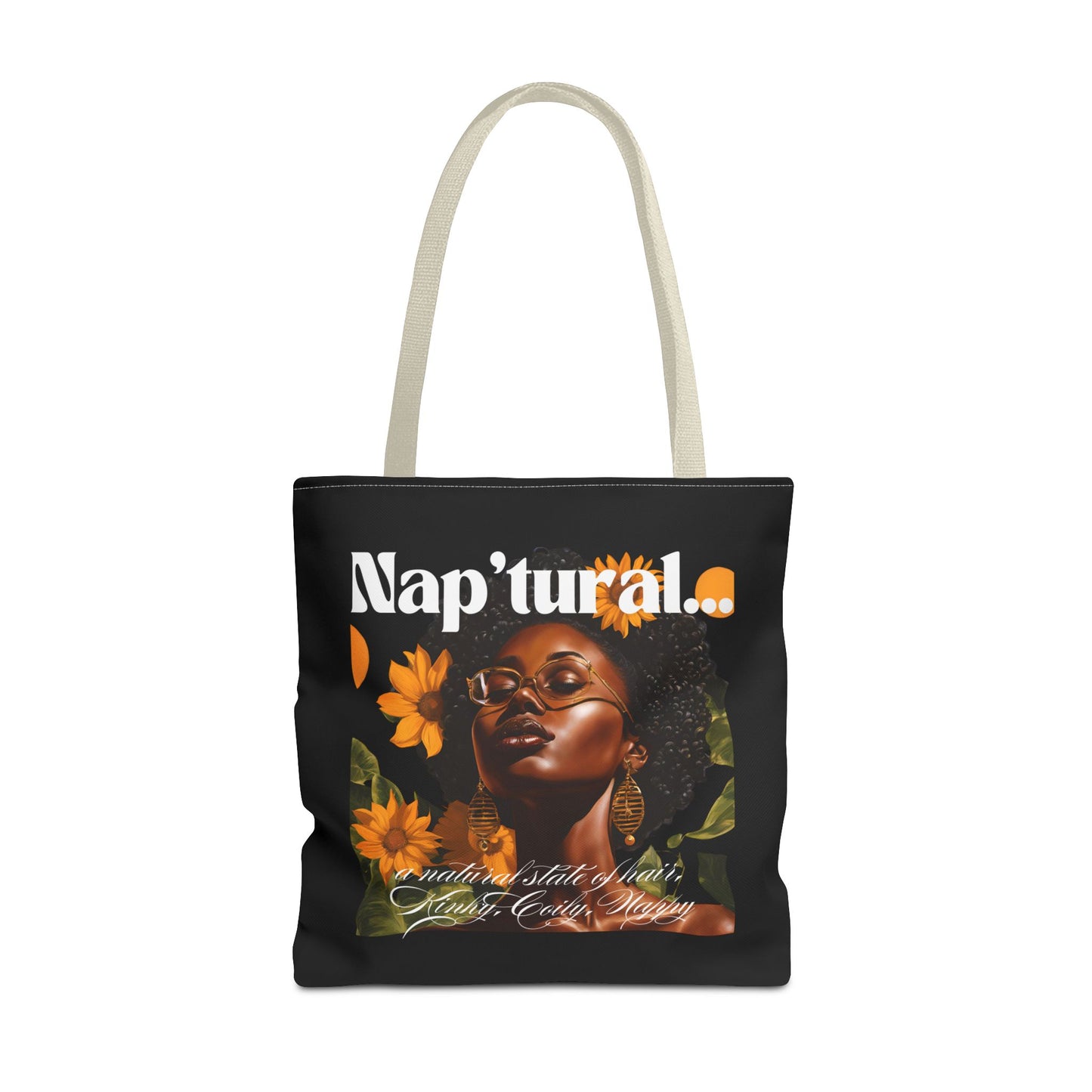 African American Nap'tural Tote Bag with Floral Design - Eco-Friendly Everyday Carry All