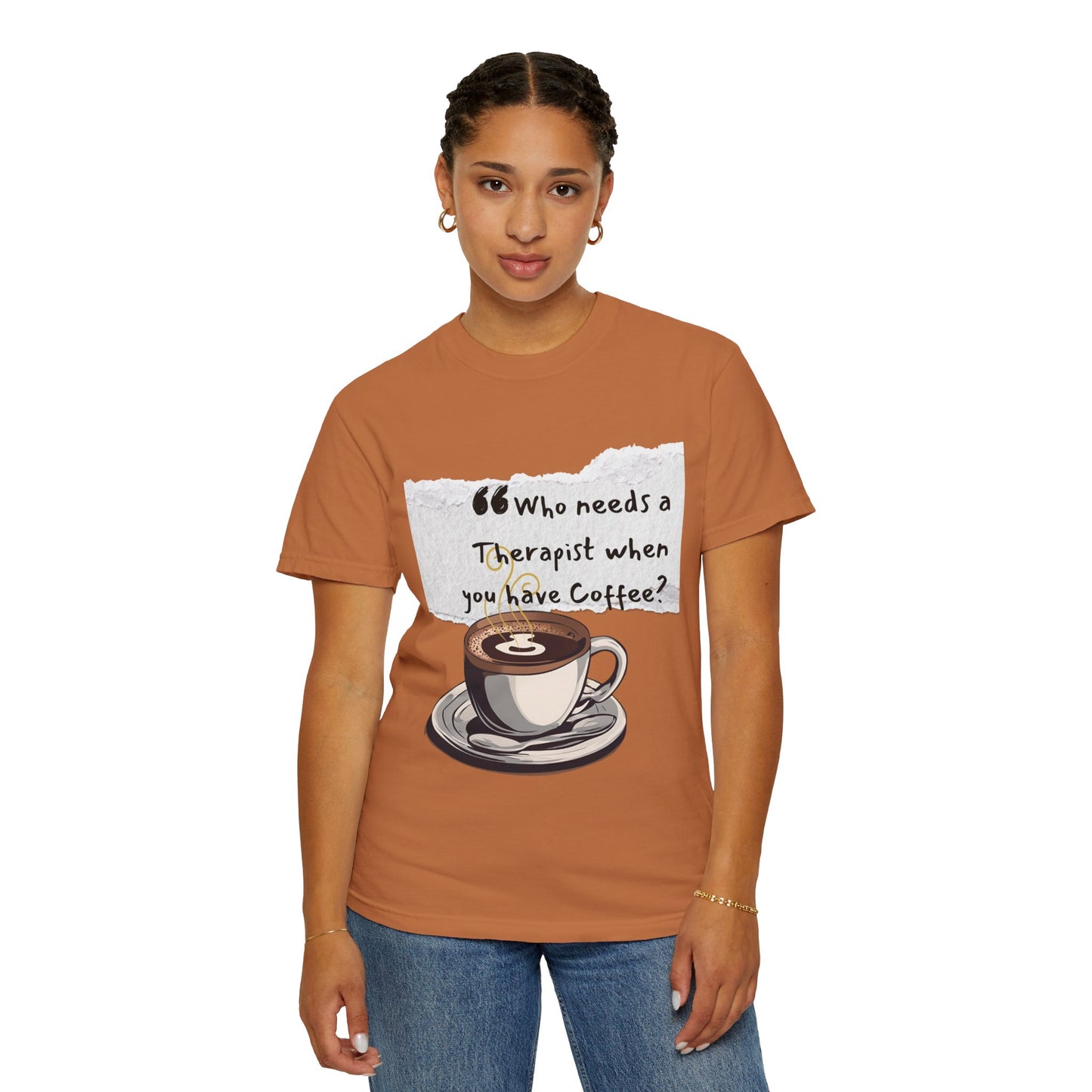 Unisex Coffee Therapy T-Shirt - "Who Needs a Therapist When You Have Coffee?"