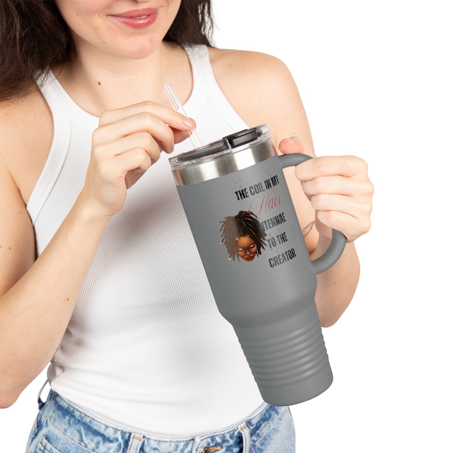 Personalized 40oz Insulated Travel Mug - 'The Coil in My Hair' Design