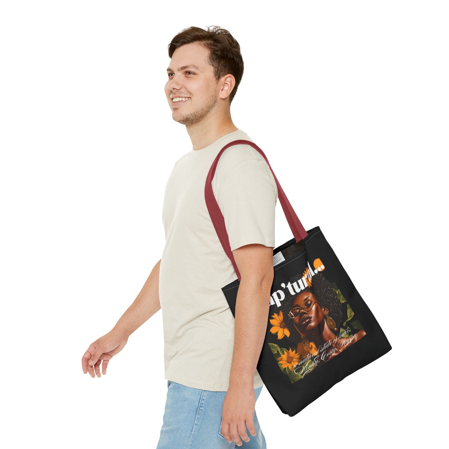 African American Nap'tural Tote Bag with Floral Design - Eco-Friendly Everyday Carry All