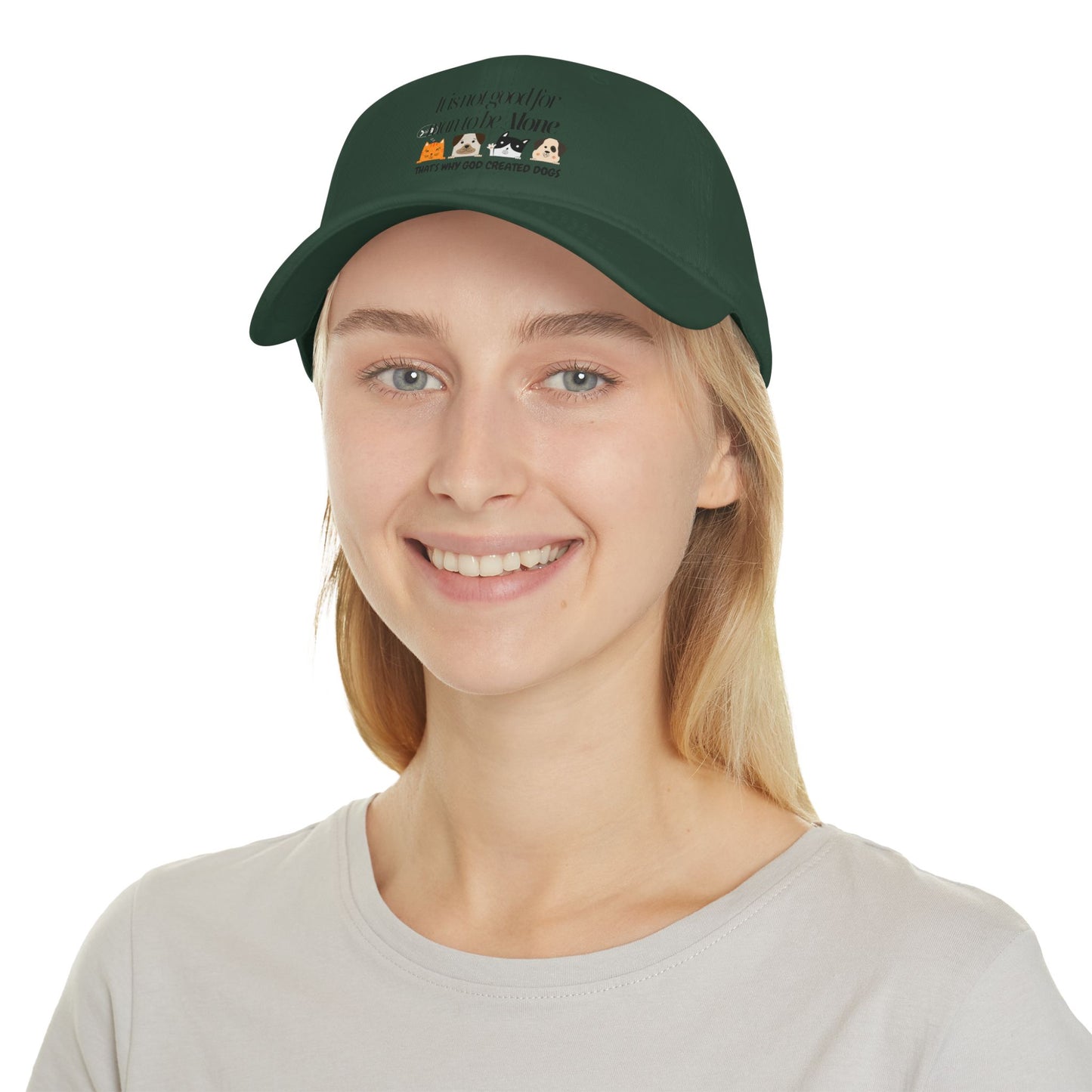 Funny Dog Lover Low Profile Baseball Cap - "It's Not Good for Man to Be Alone"