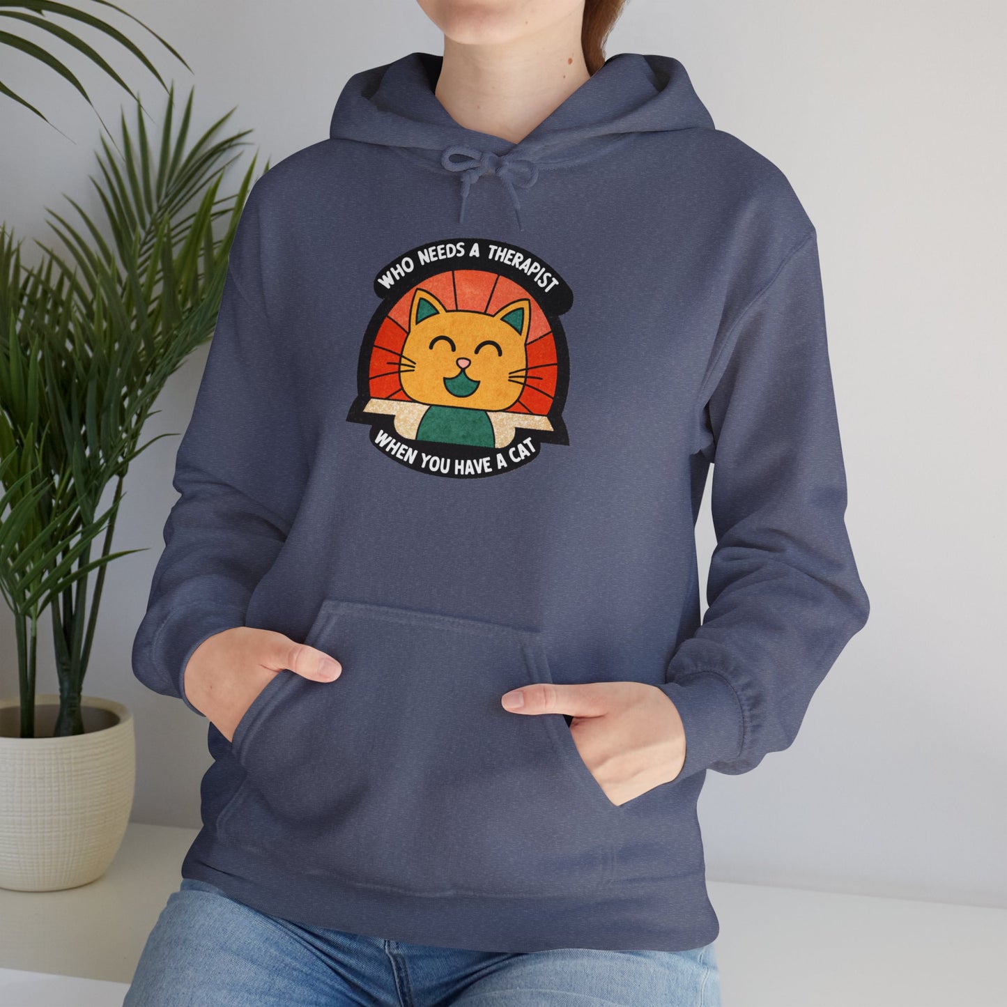 Funny Cat Sweatshirt - 'Who Needs a Therapist When You Have a Cat?' Unisex Hoodie