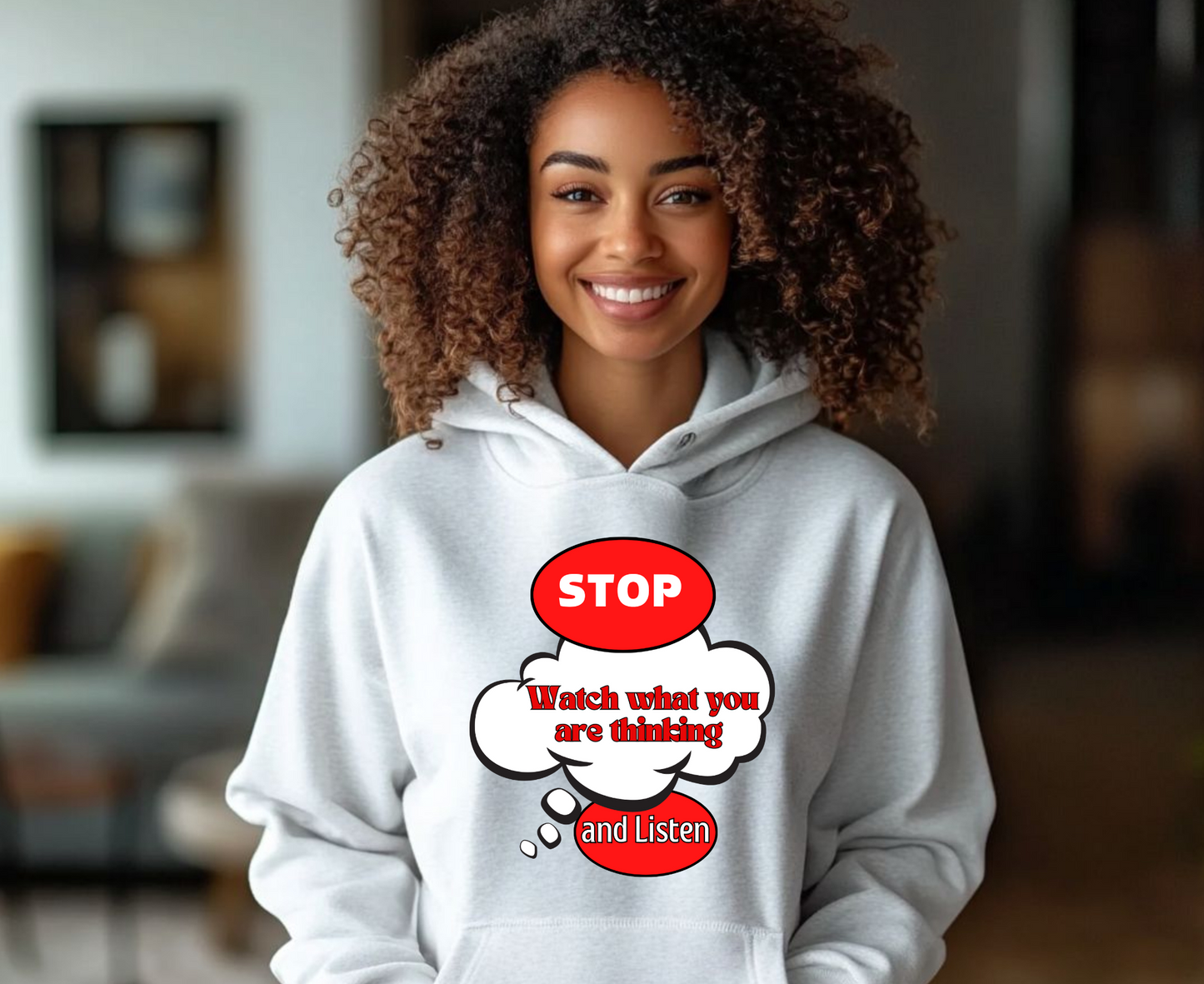Mindful Message Fleece Hoodie - "Stop, Watch What You Are Thinking"