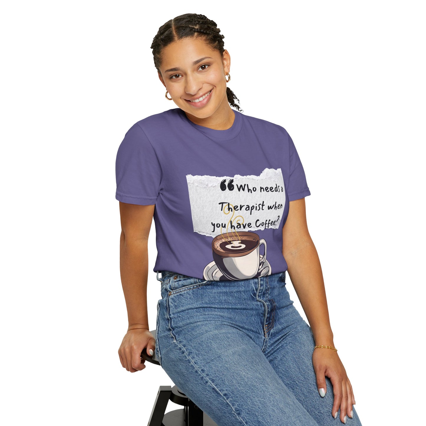 Unisex Coffee Therapy T-Shirt - "Who Needs a Therapist When You Have Coffee?"