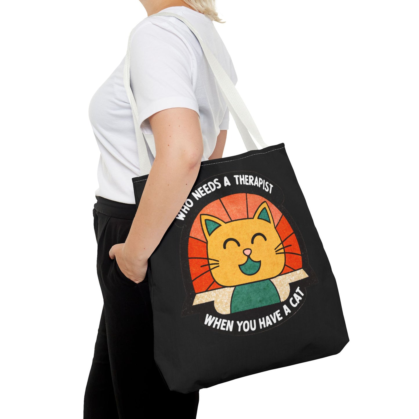 Funny Cat Tote Bag - "Who Needs a Therapist When You Have a Cat"