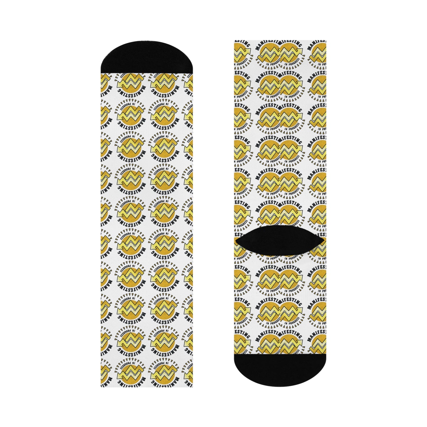 Cheerful Cushioned Crew Socks with Bold Yellow Design - Perfect for Everyday Wear and Gifts