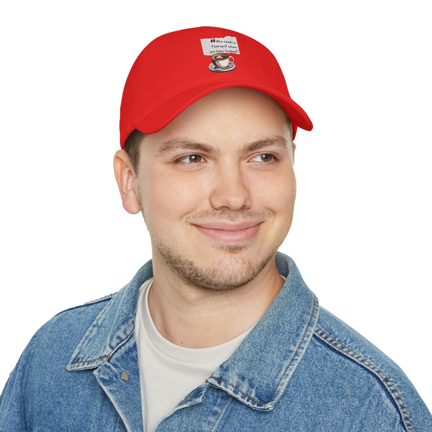 Coffee Lover's Low Profile Baseball Cap - 'Who Needs a Therapist?' Red Hat